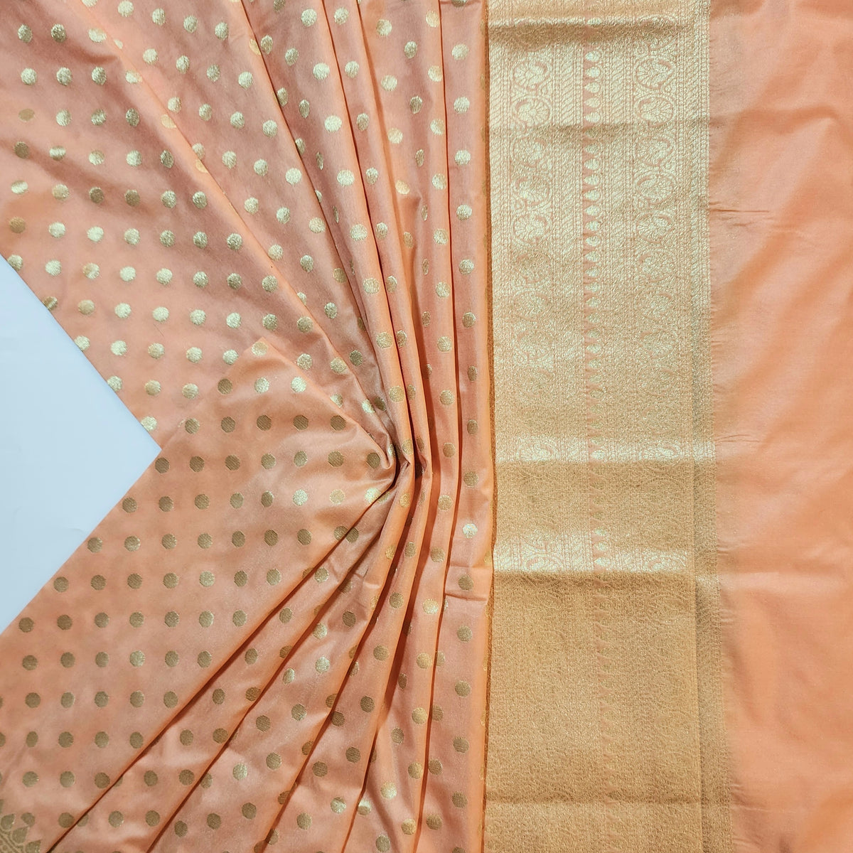 Peach Banarasi Silk Dupatta with Gold Polka Dot