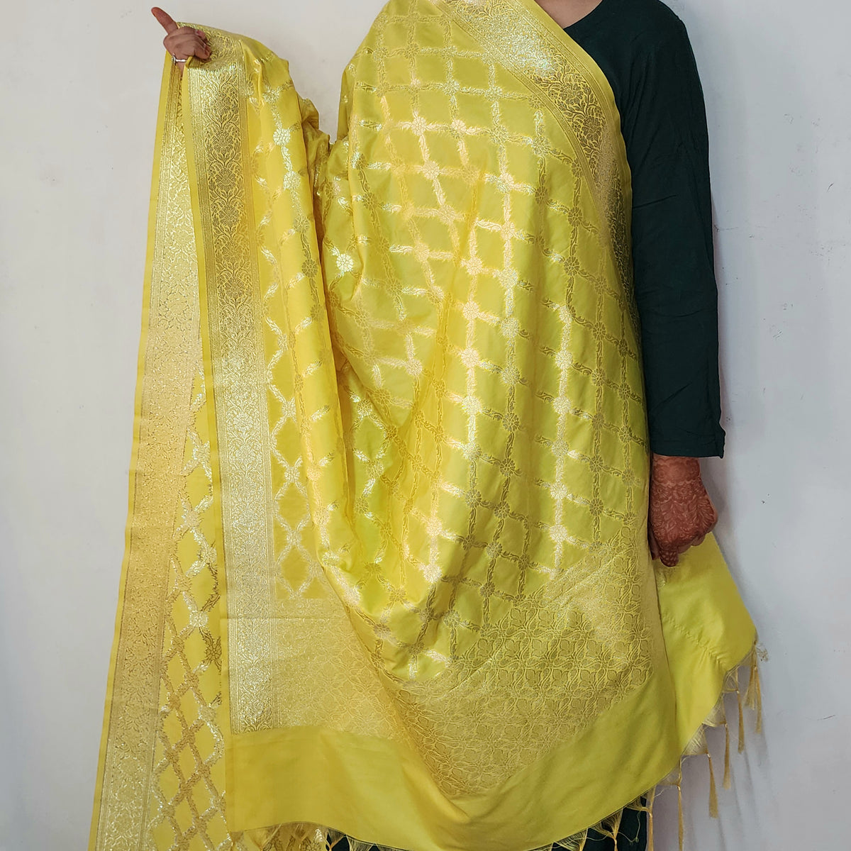 Banarasi Tapetta Silk - Sunshine Zari Jaal Dupatta