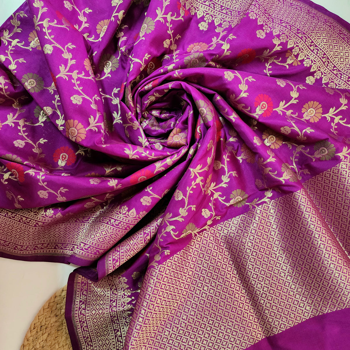 Banarasi Silk Floral Jaal Dupatta - Violet Purple