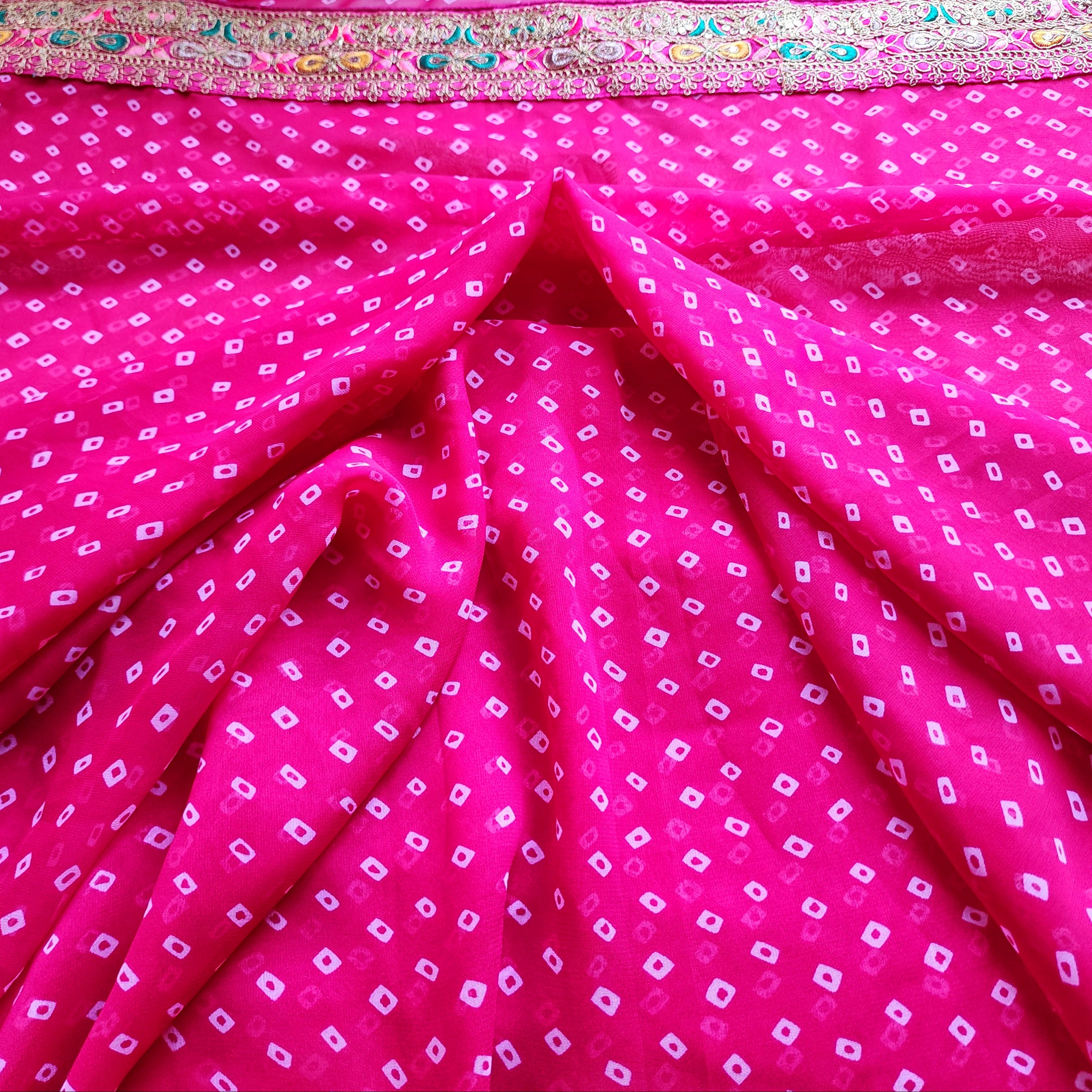 Embroidered Bandhani Designer Saree in Pink