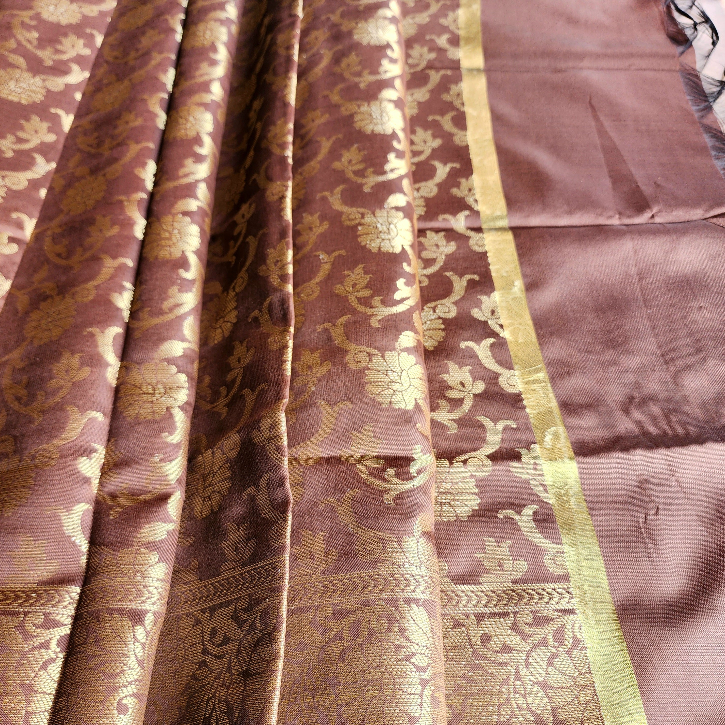 Copper Brown Banarasi Tapetta Silk Dupatta with Gold Floral Weave