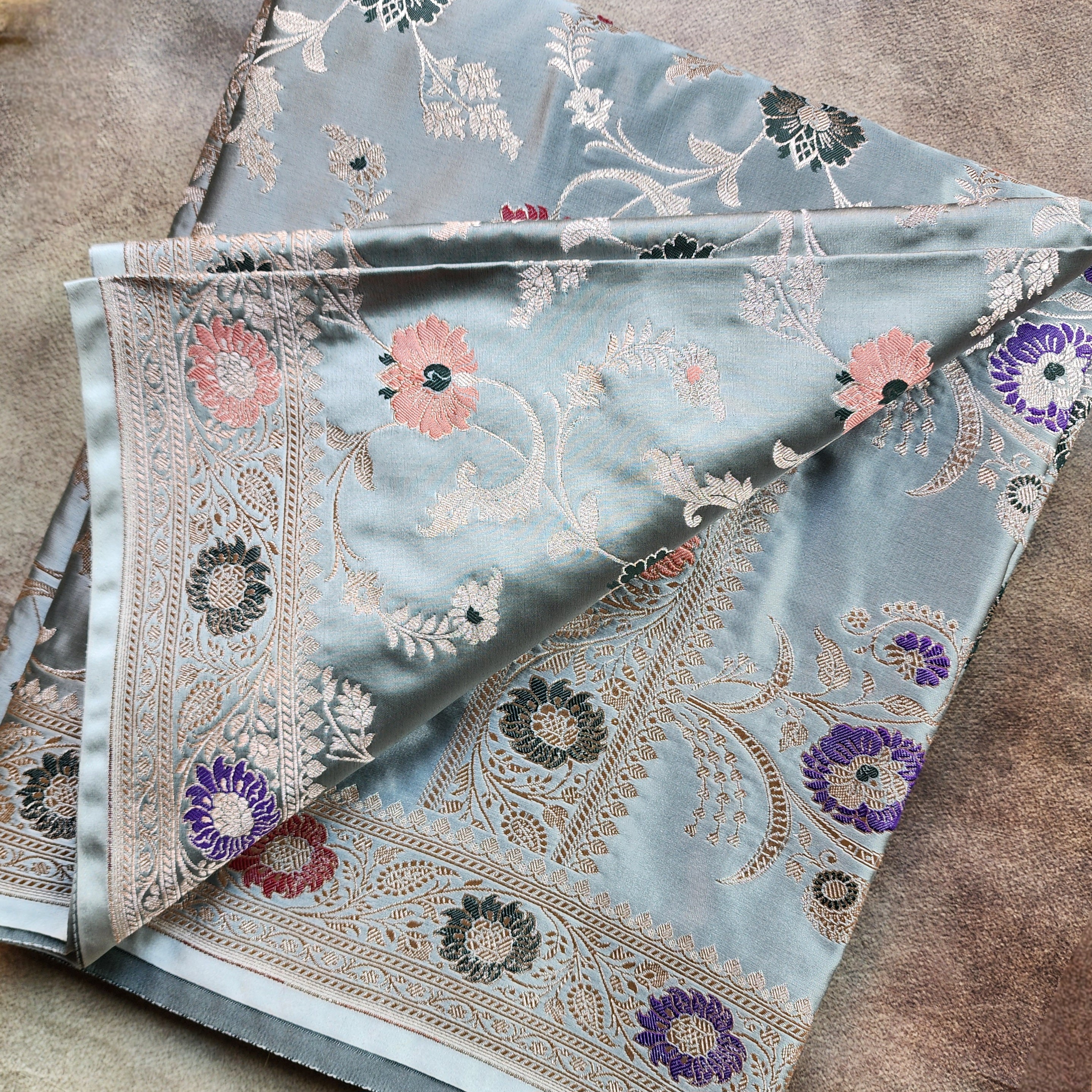 Enriched Banarasi Katan Silk Saree | Sea Green Multicolor Meenakari Floral Jaal