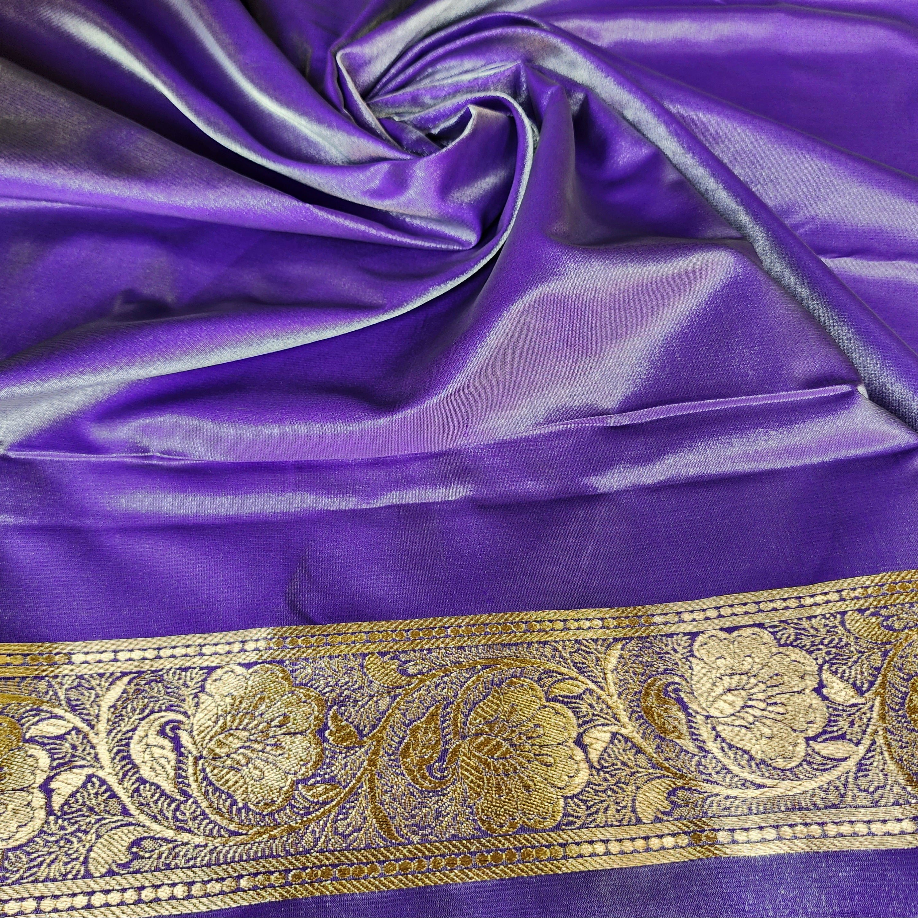 Rich Indigo Purple Banarasi Silk Saree with Gold Zari Weaving