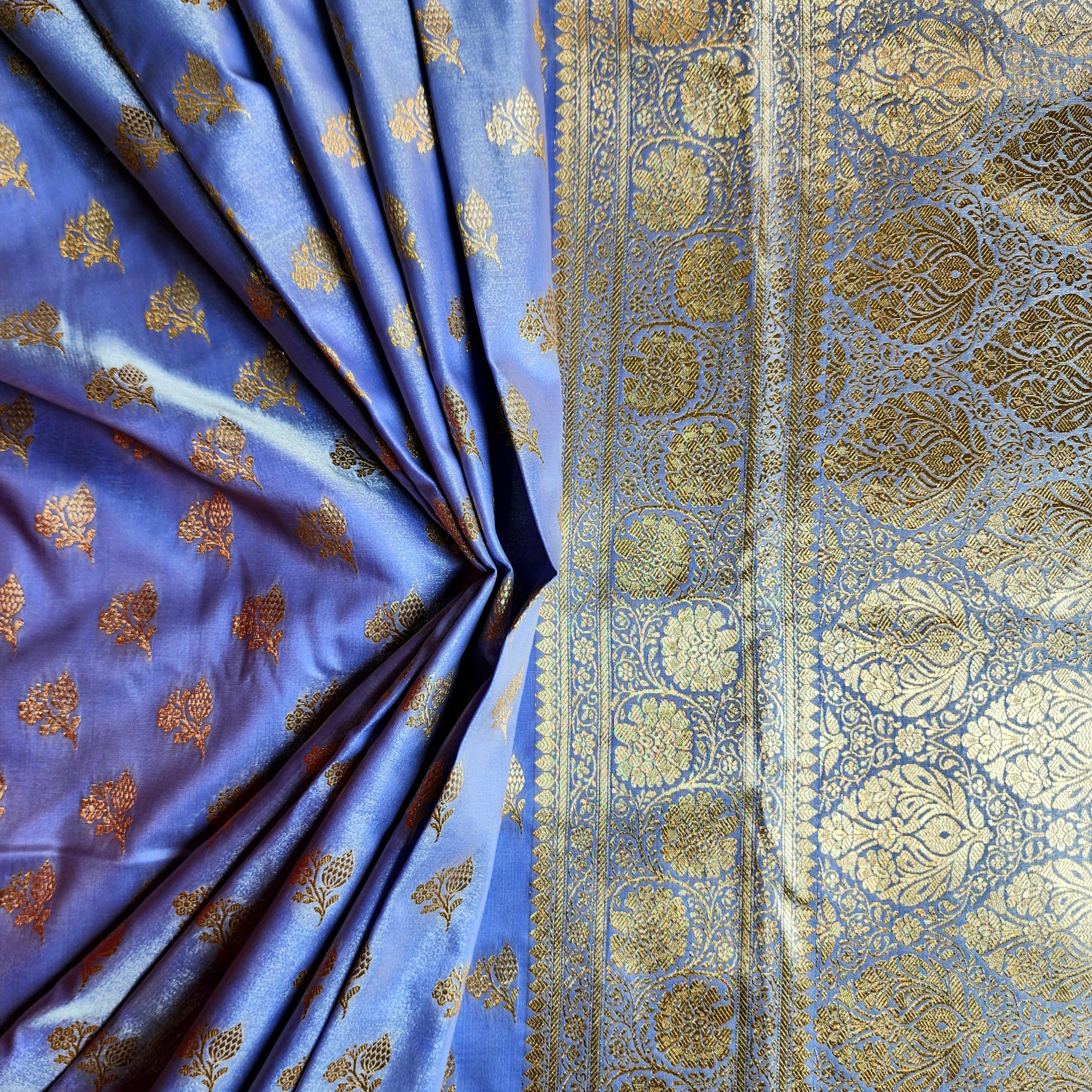 Rich Periwinkle Blue Banarasi Silk Saree with Gold Zari Weaving