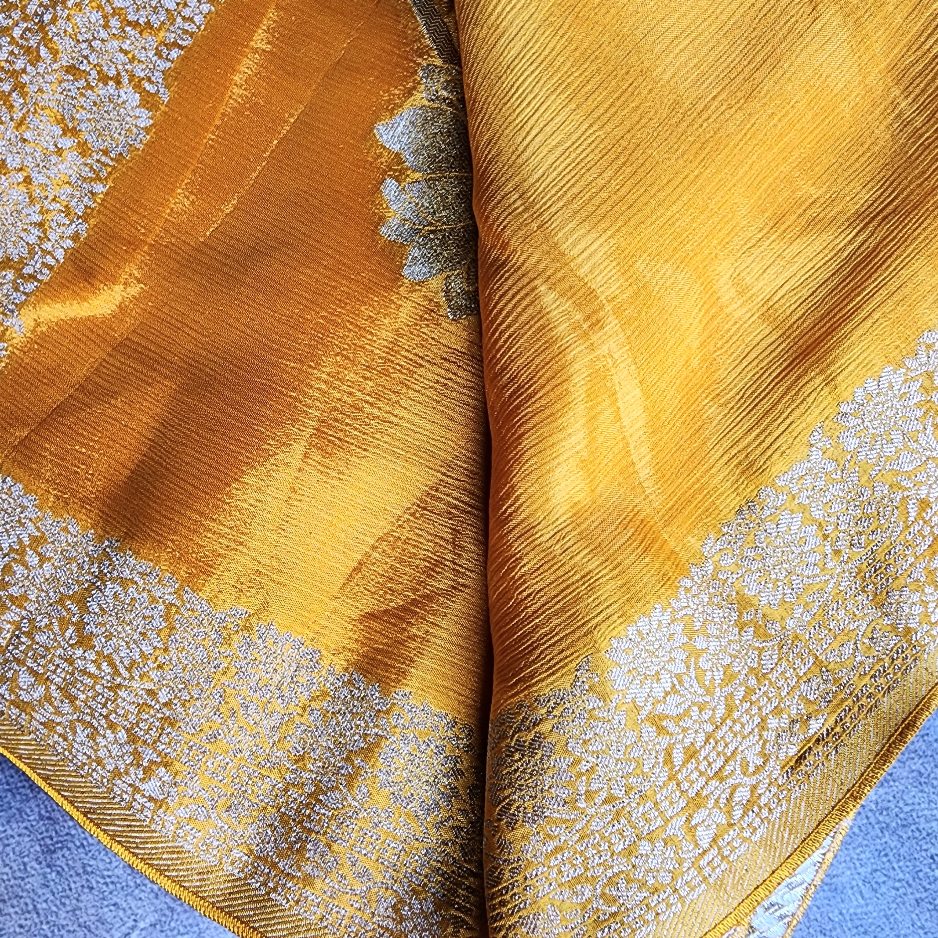 Marigold Mustard Yellow Crepe Silk Saree
