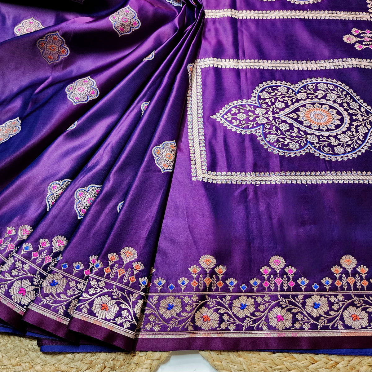 Purple Banarasi Katan Silk Saree with Multicolor Meenakari