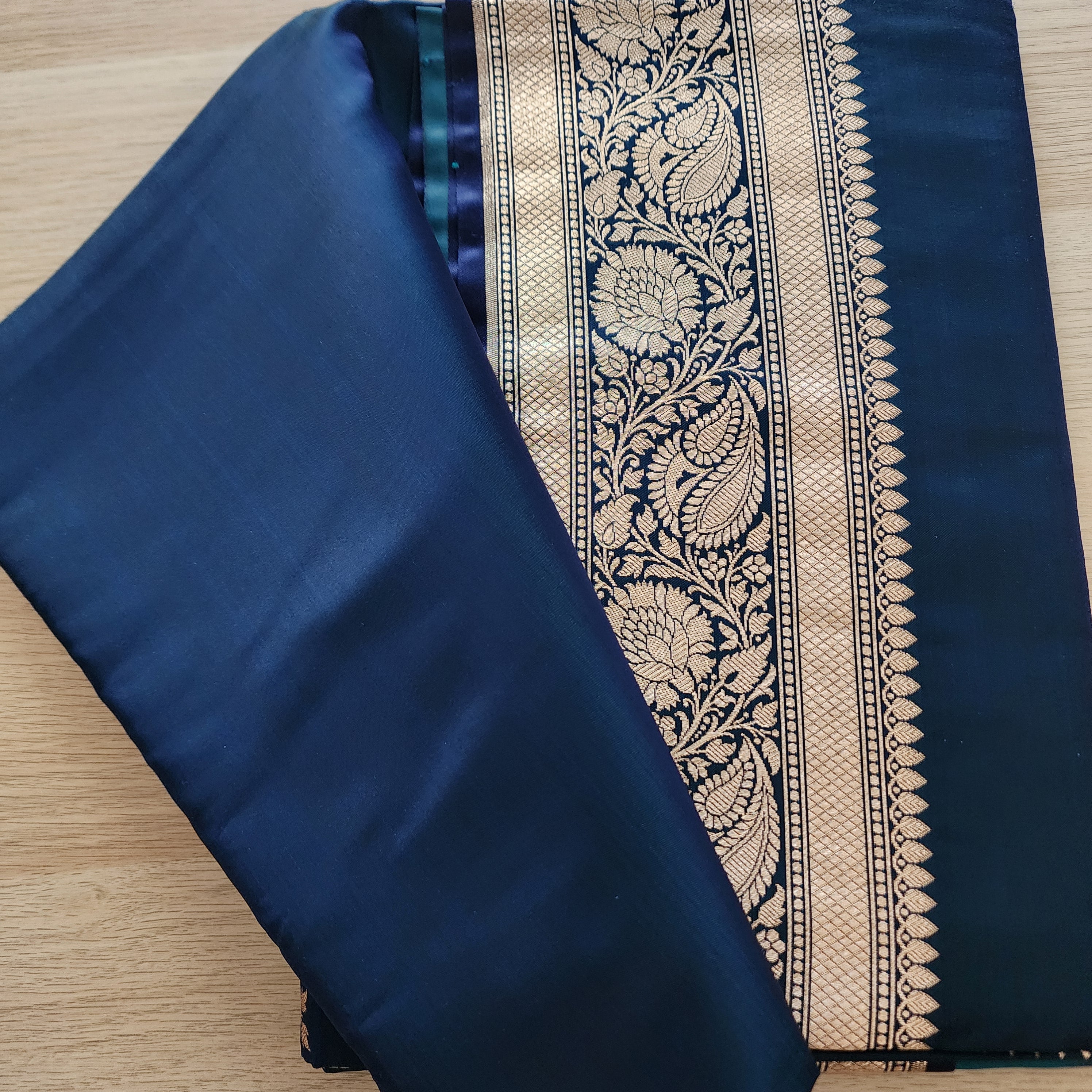 Rich Navy Blue Pure Banarasi Katan Silk Saree with light Gold Zari Weaving