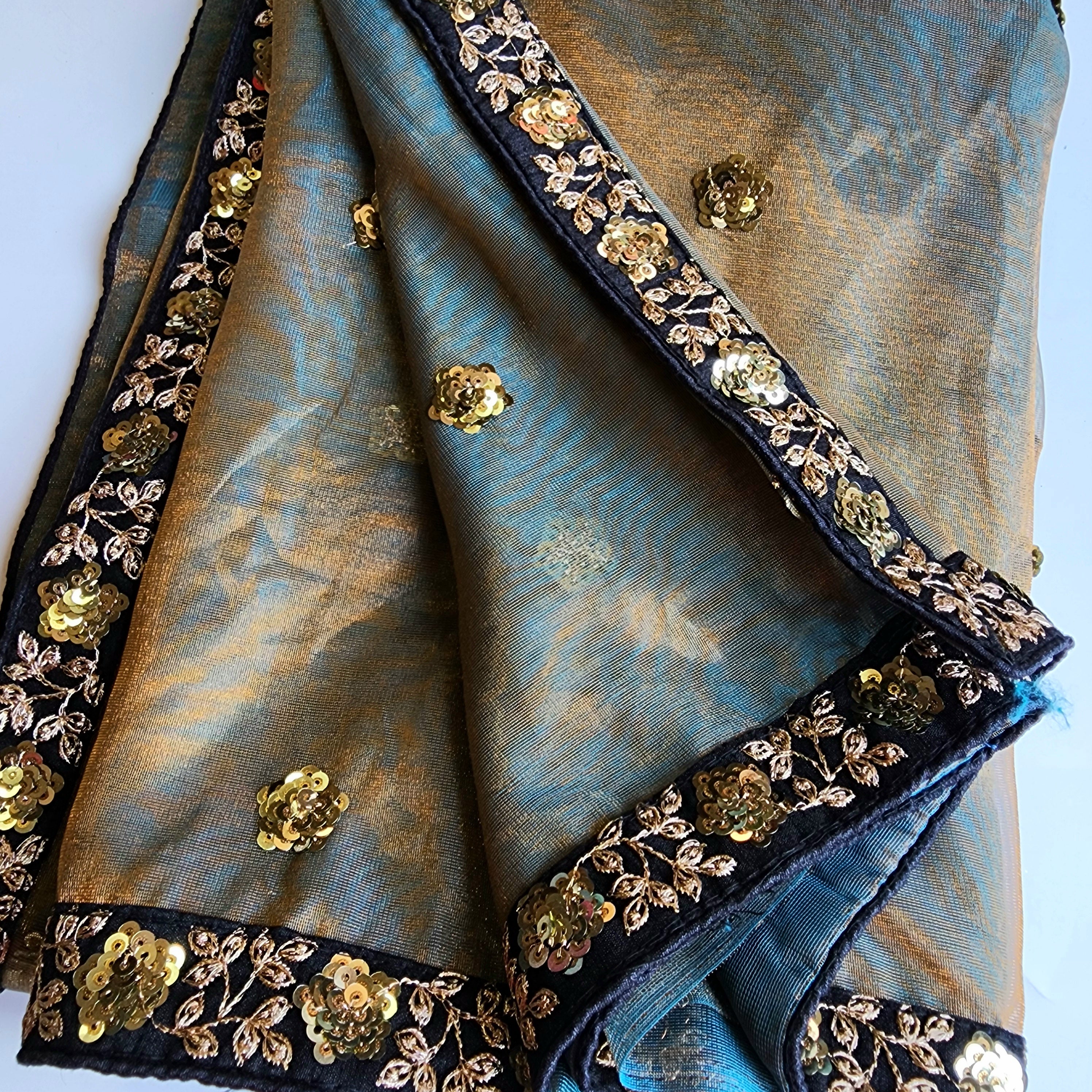 Olive Green Designer Net Saree with Heavy Embroidery Border
