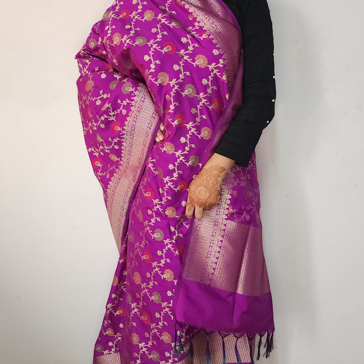 Banarasi Silk Floral Jaal Dupatta - Violet Purple