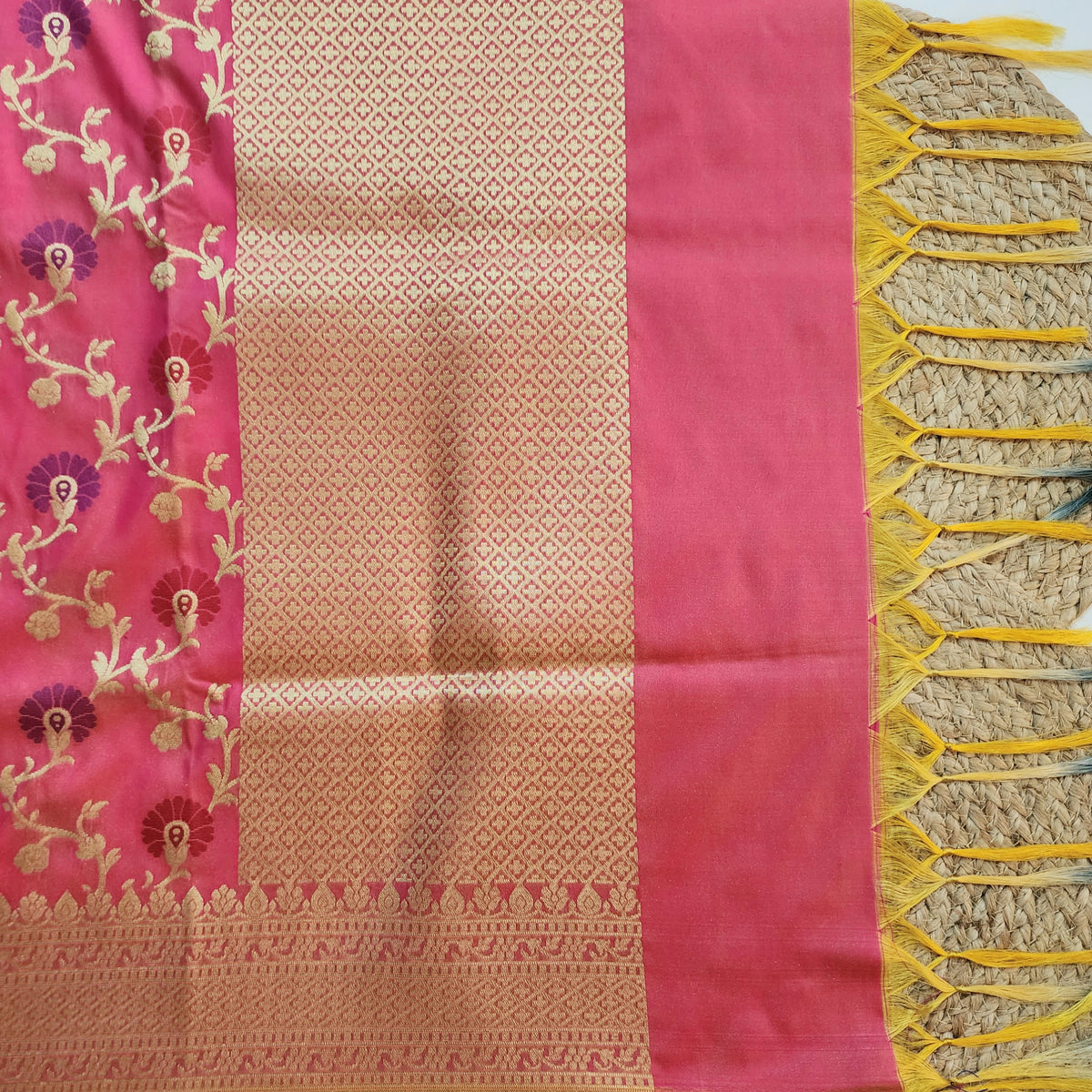 Banarasi Silk Floral Jaal Dupatta - Terracotta Rose