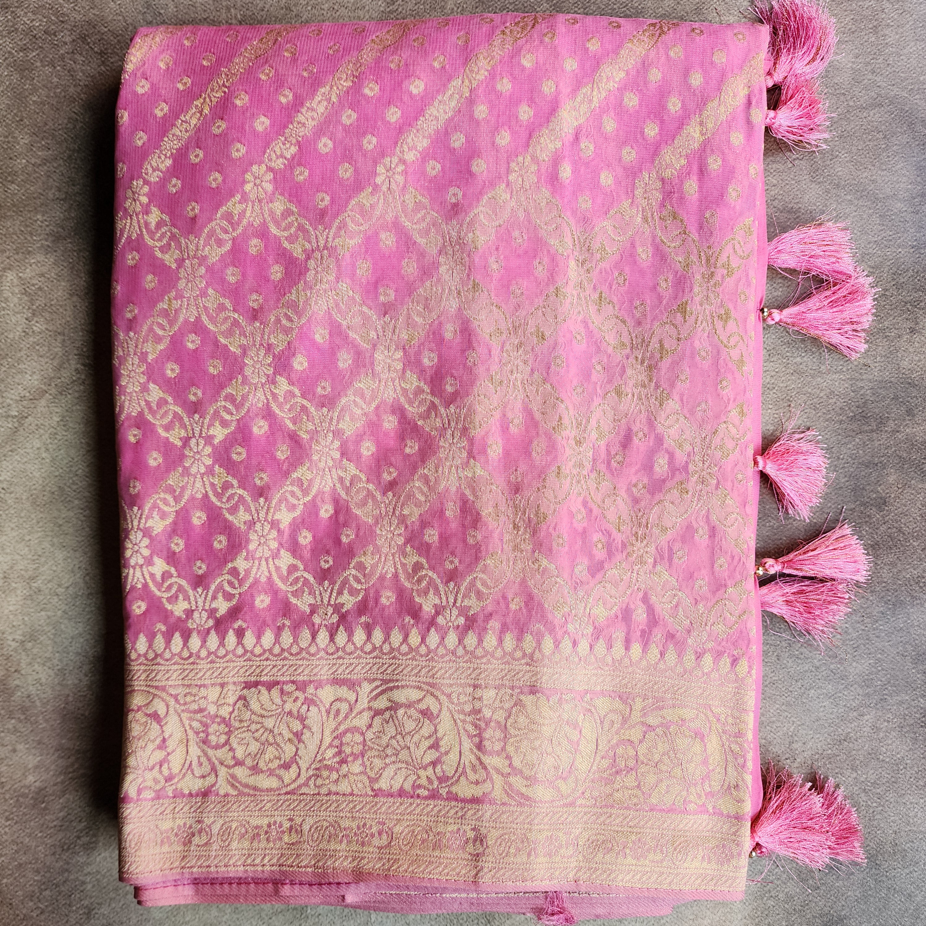 Pastel Pink Pure Khaddi Georgette Banarasi Saree with Golden Zari