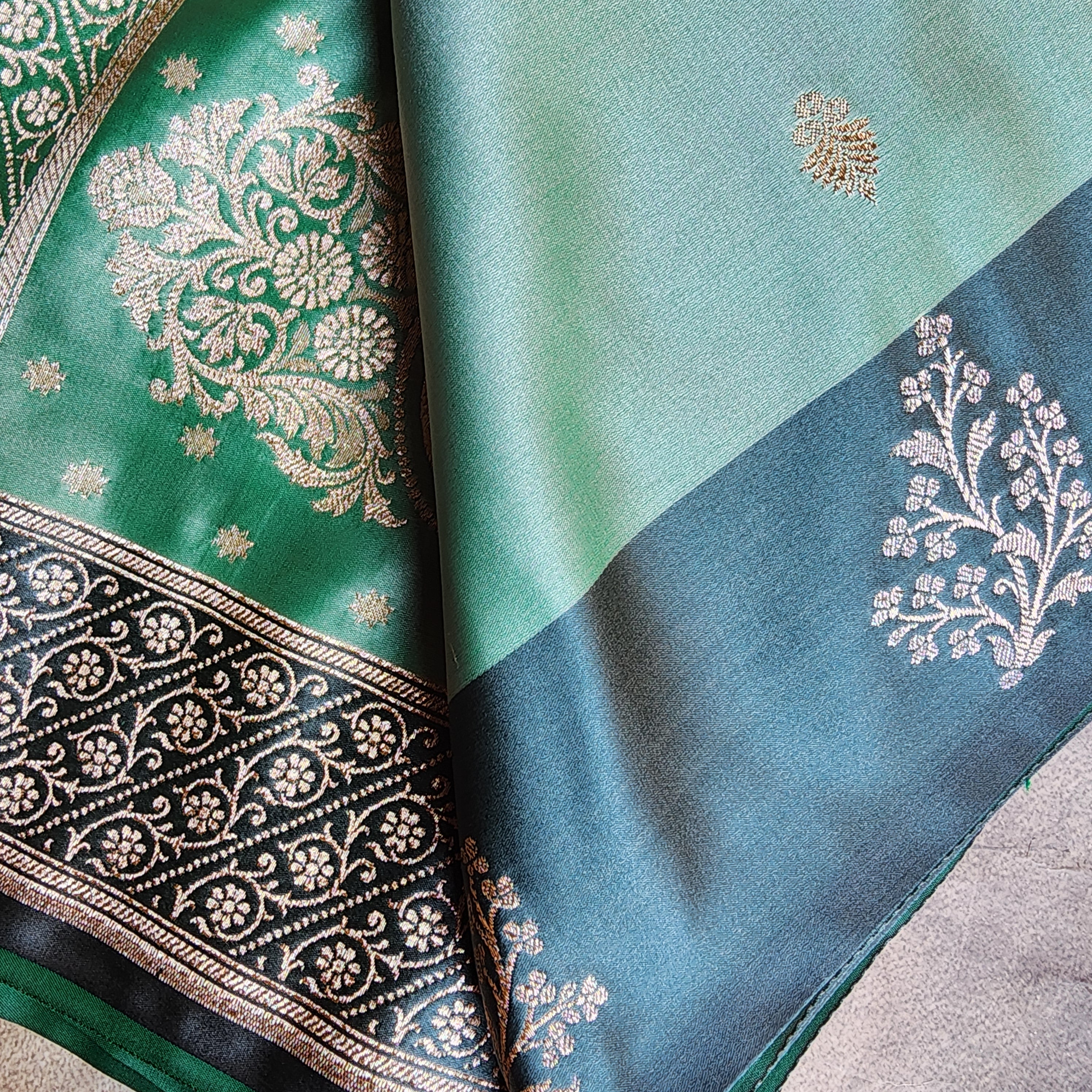 Sea Green Katan Silk Saree with Peacock Green Silver Zari Border