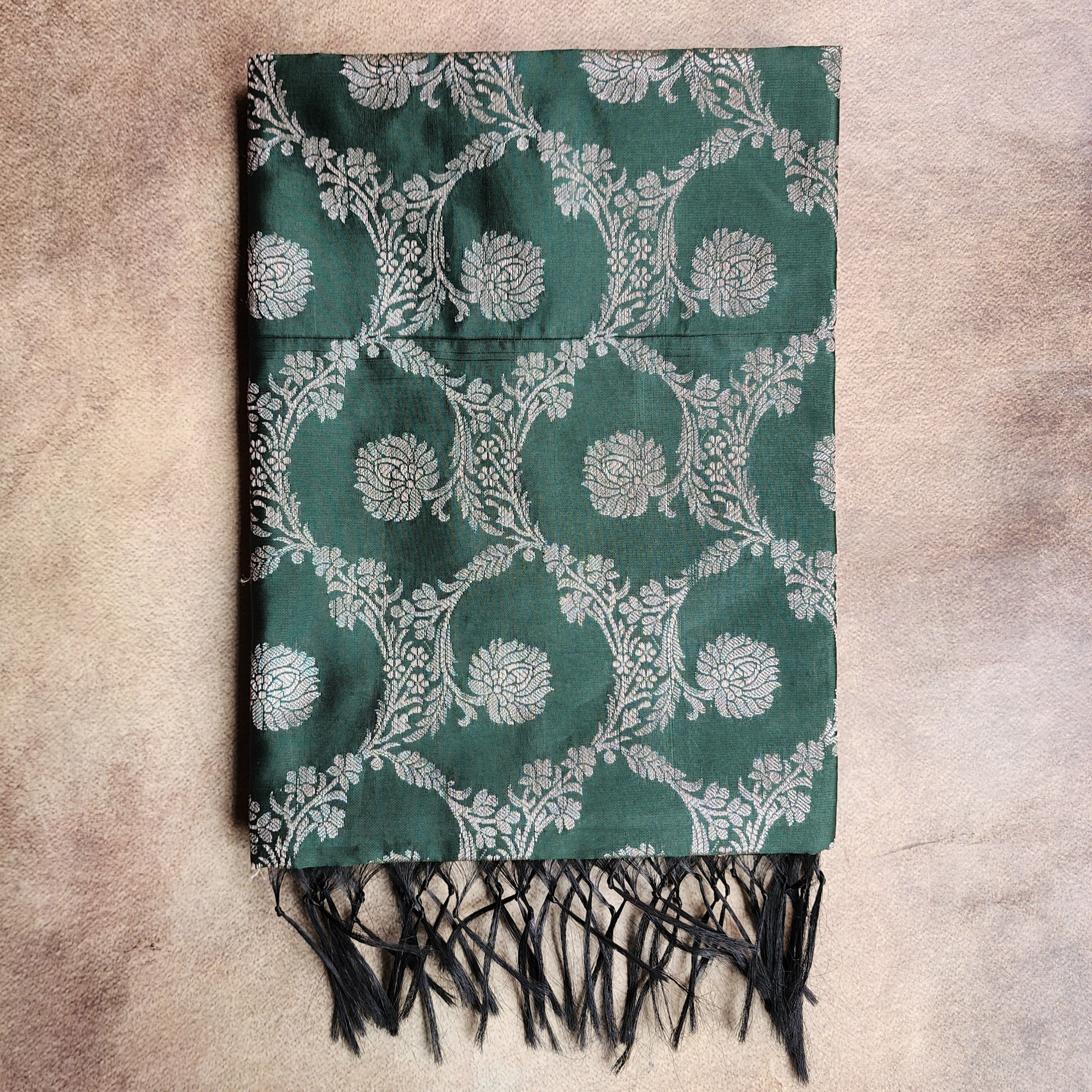 Emerald Green Semi Silk Zari Dupatta