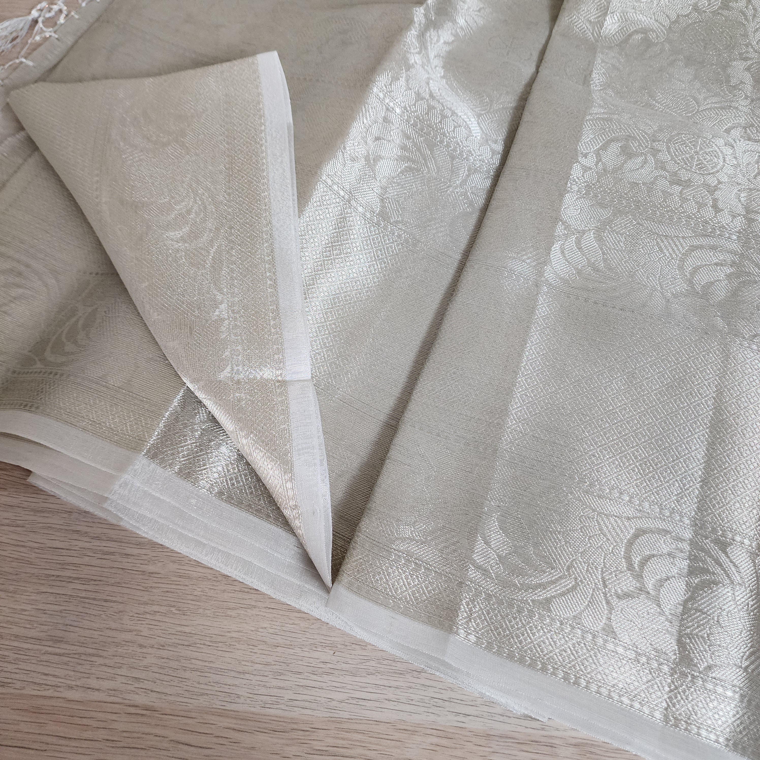 Classic Off-White Water Zari Tissue Sari with tassels