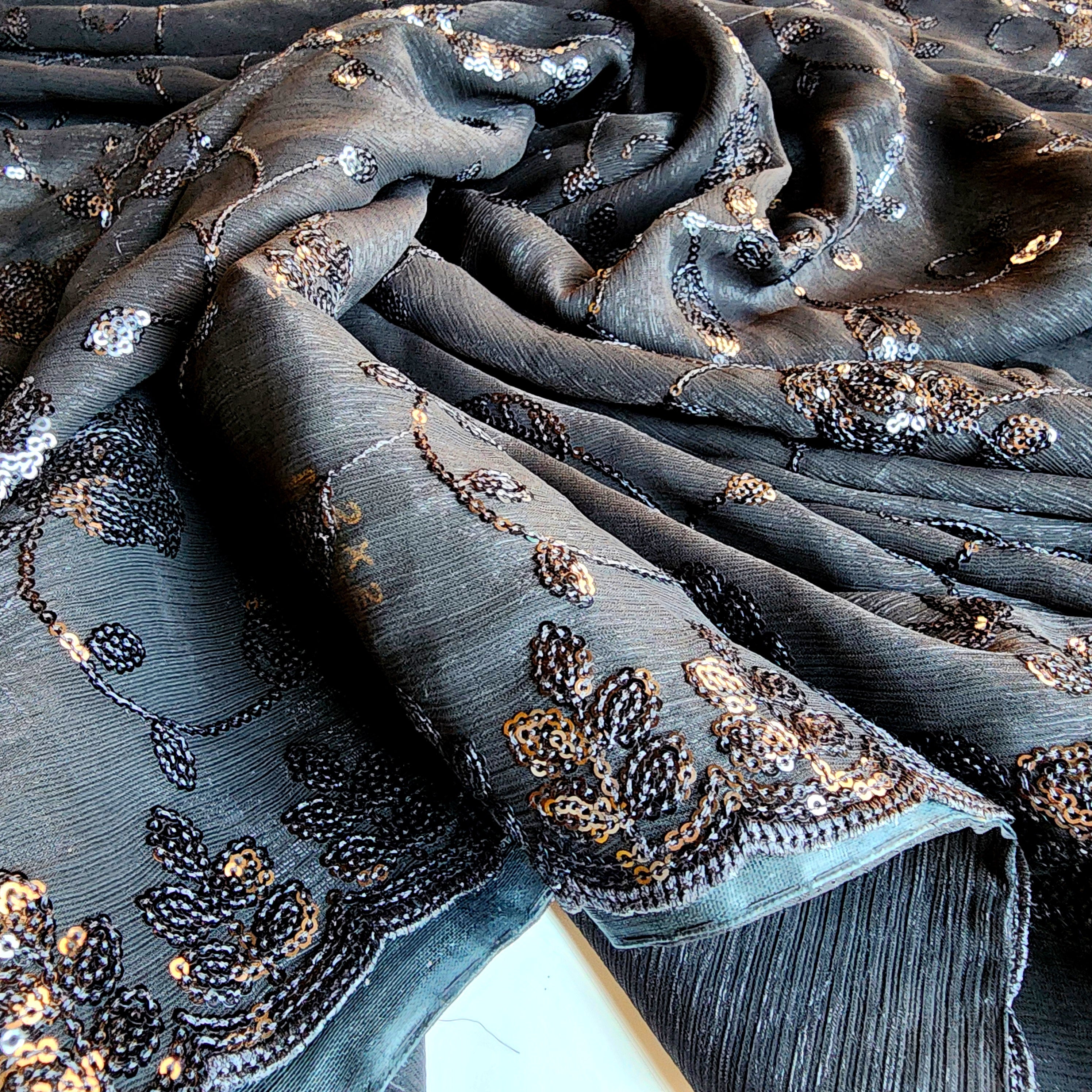 Georgette Designer Sequinned Saree - Black