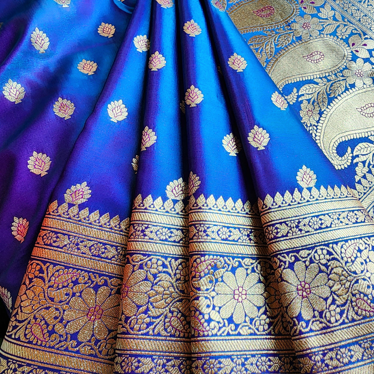 Royal Purple Blue Banarasi Silk Saree with Golden Zari Weave