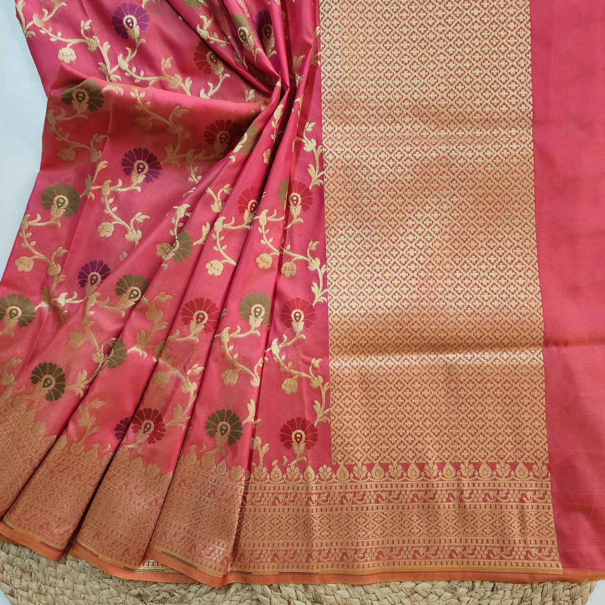 Banarasi Silk Floral Jaal Dupatta - Terracotta Rose