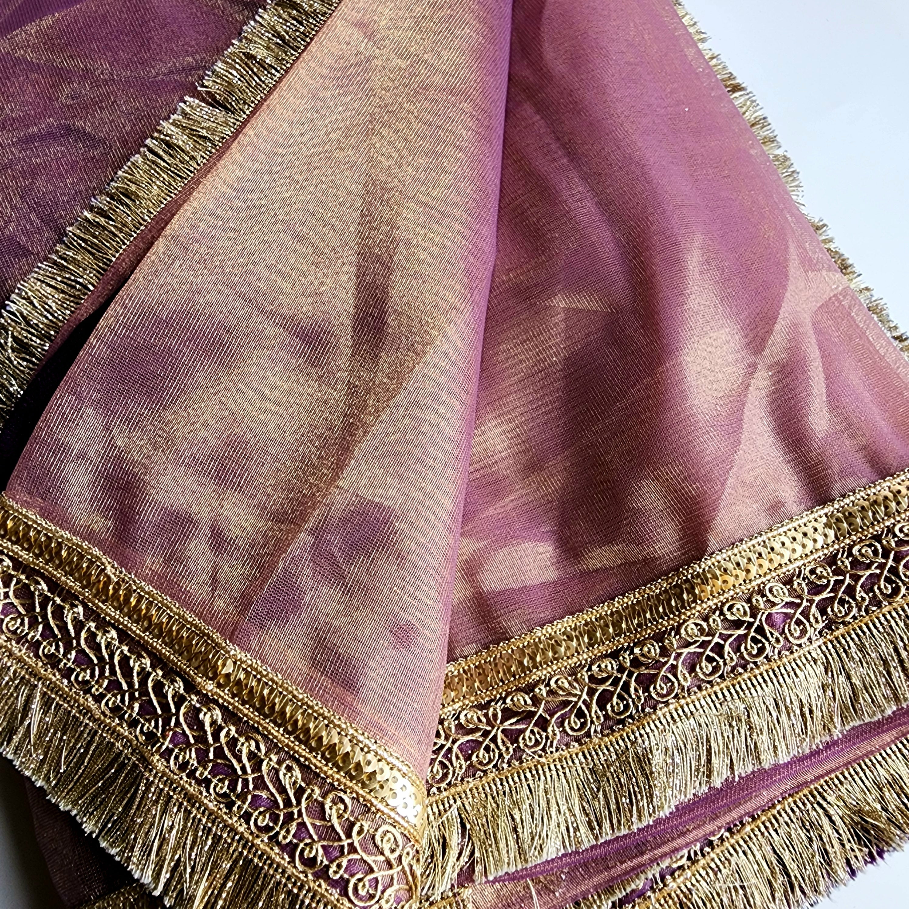 Metallic Mauve Designer Tissue Net Saree