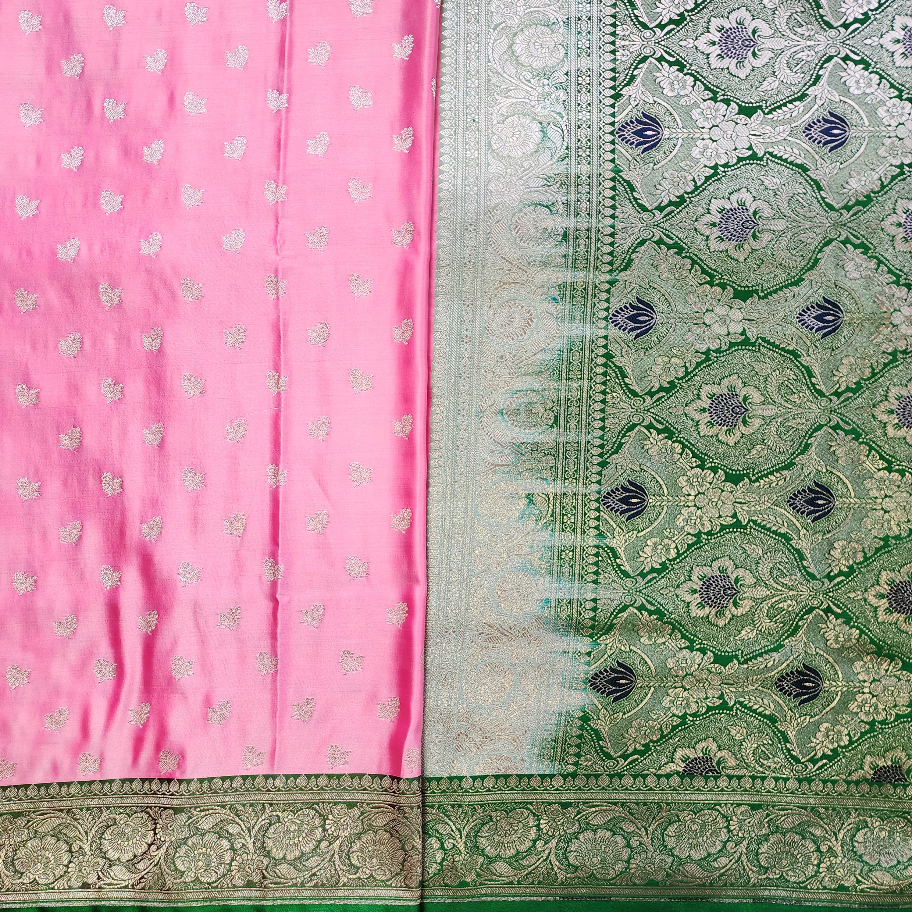Rose Pink Pure Banarasi Katan Silk Saree with light Gold Zari Weaving
