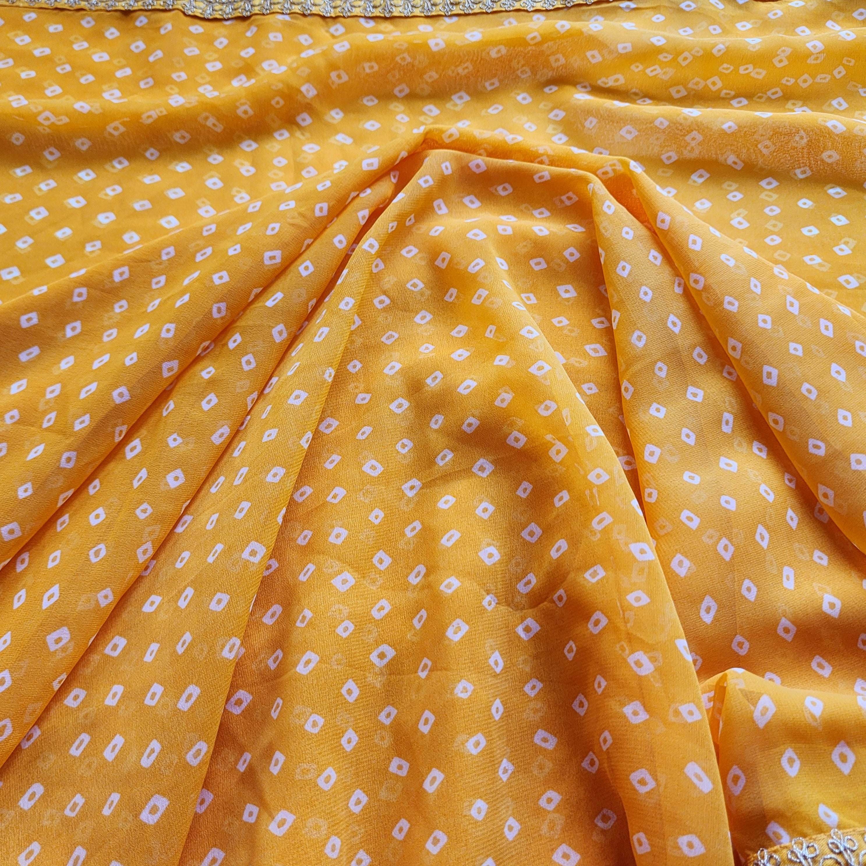 Embroidered Bandhani Designer Saree in Yellow