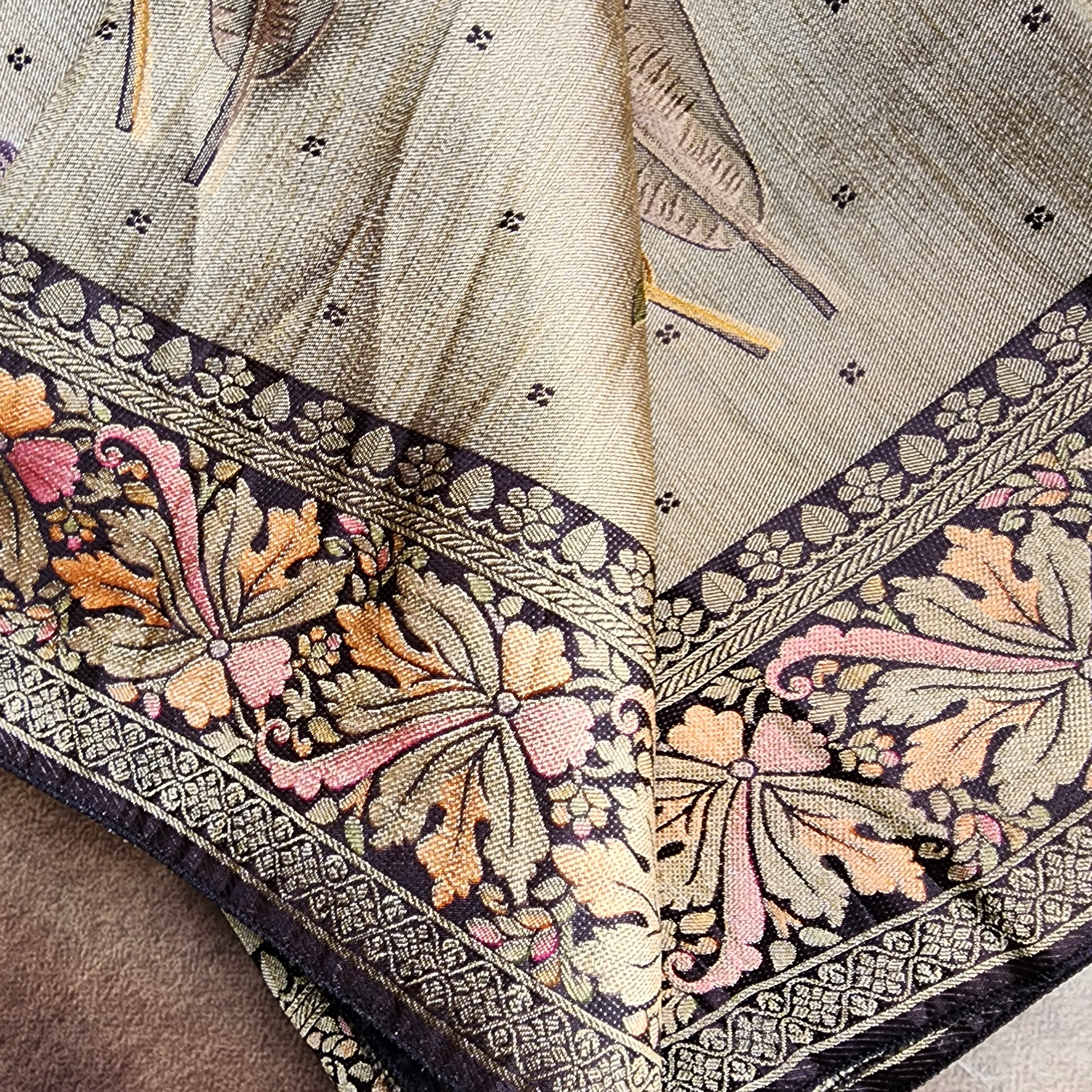 Dove Grey Tissue Silk Saree with Artistic Leaf Motifs