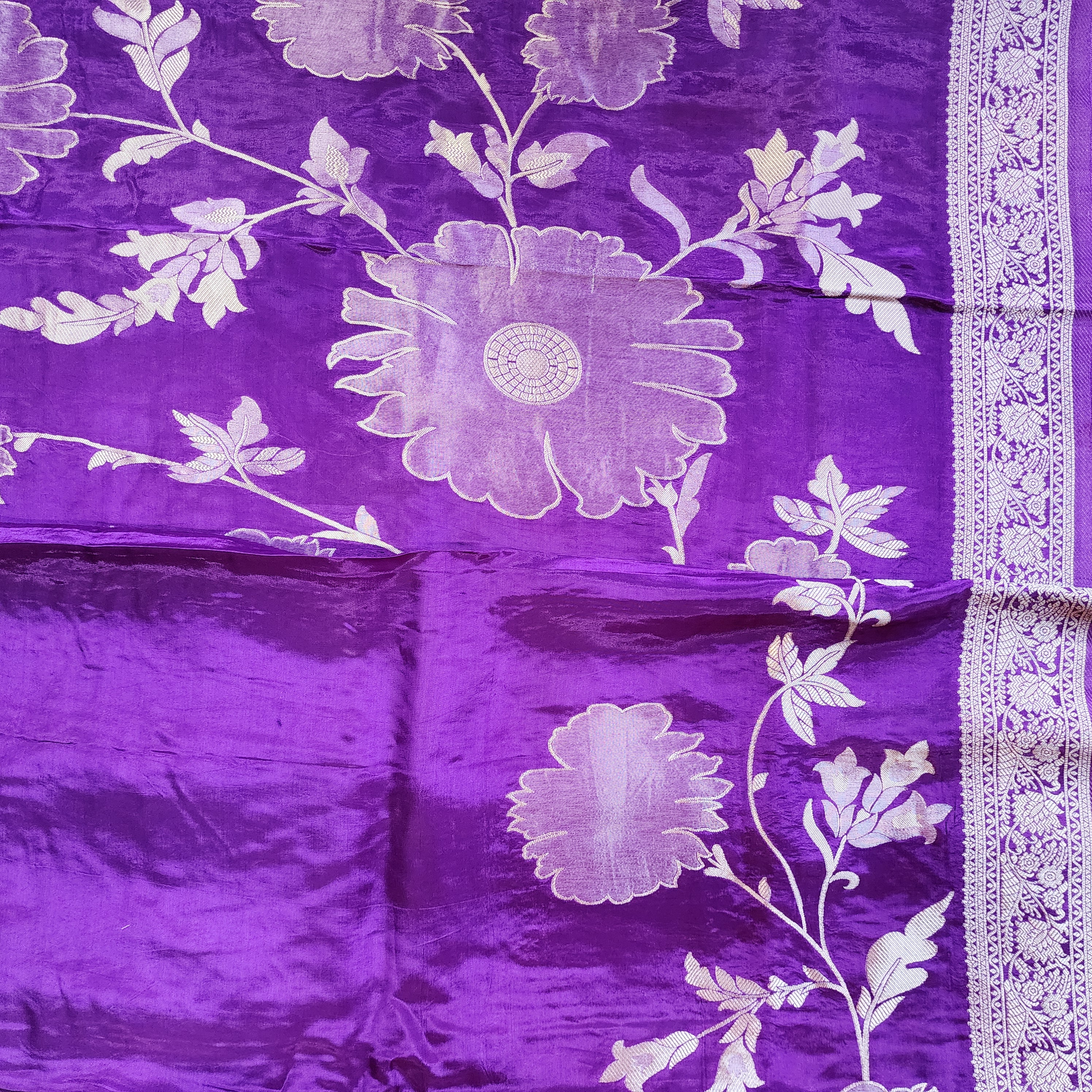Plum Purple Muslin Silk Saree with Floral Weave