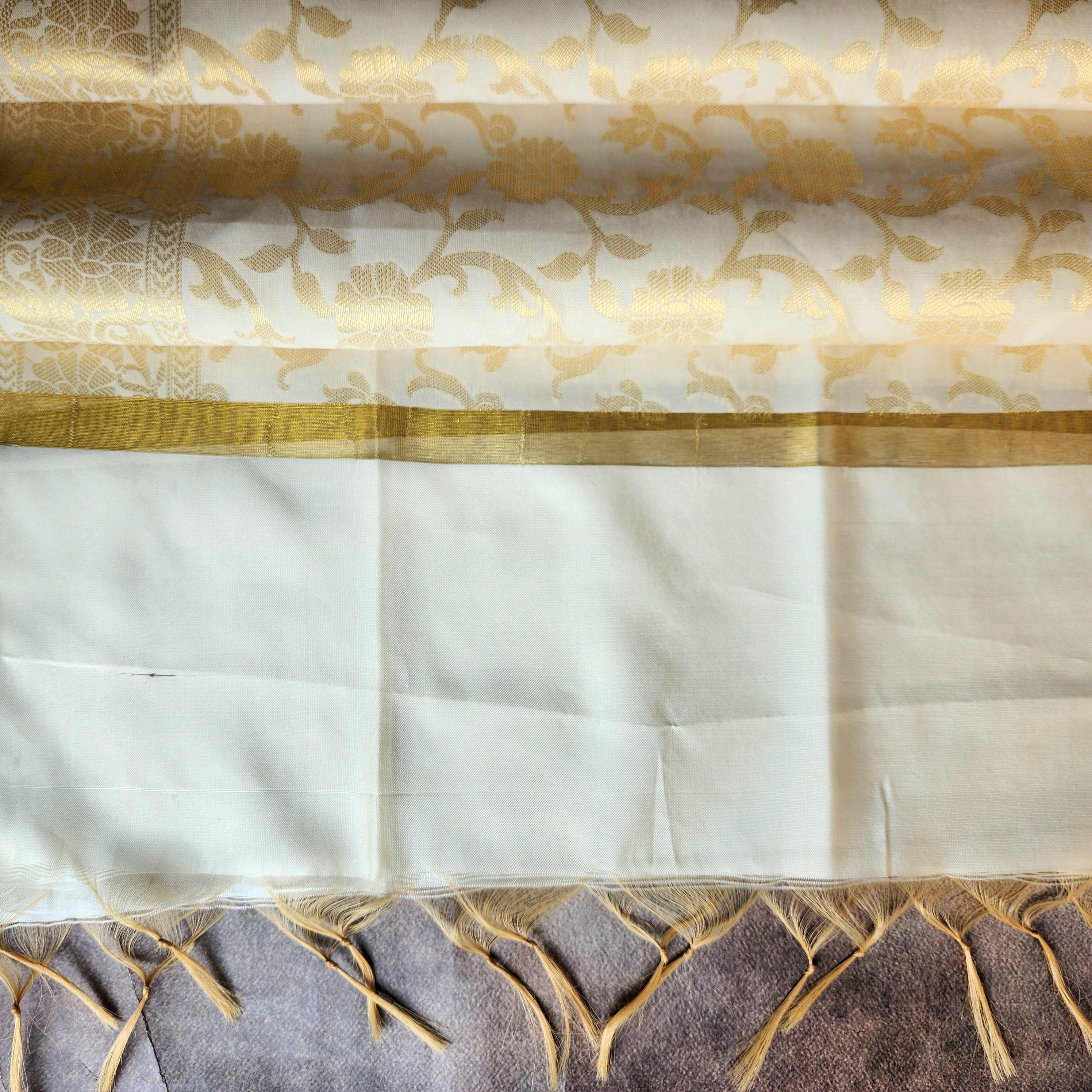 White Banarasi Tapetta Silk Dupatta with Gold Floral Weave