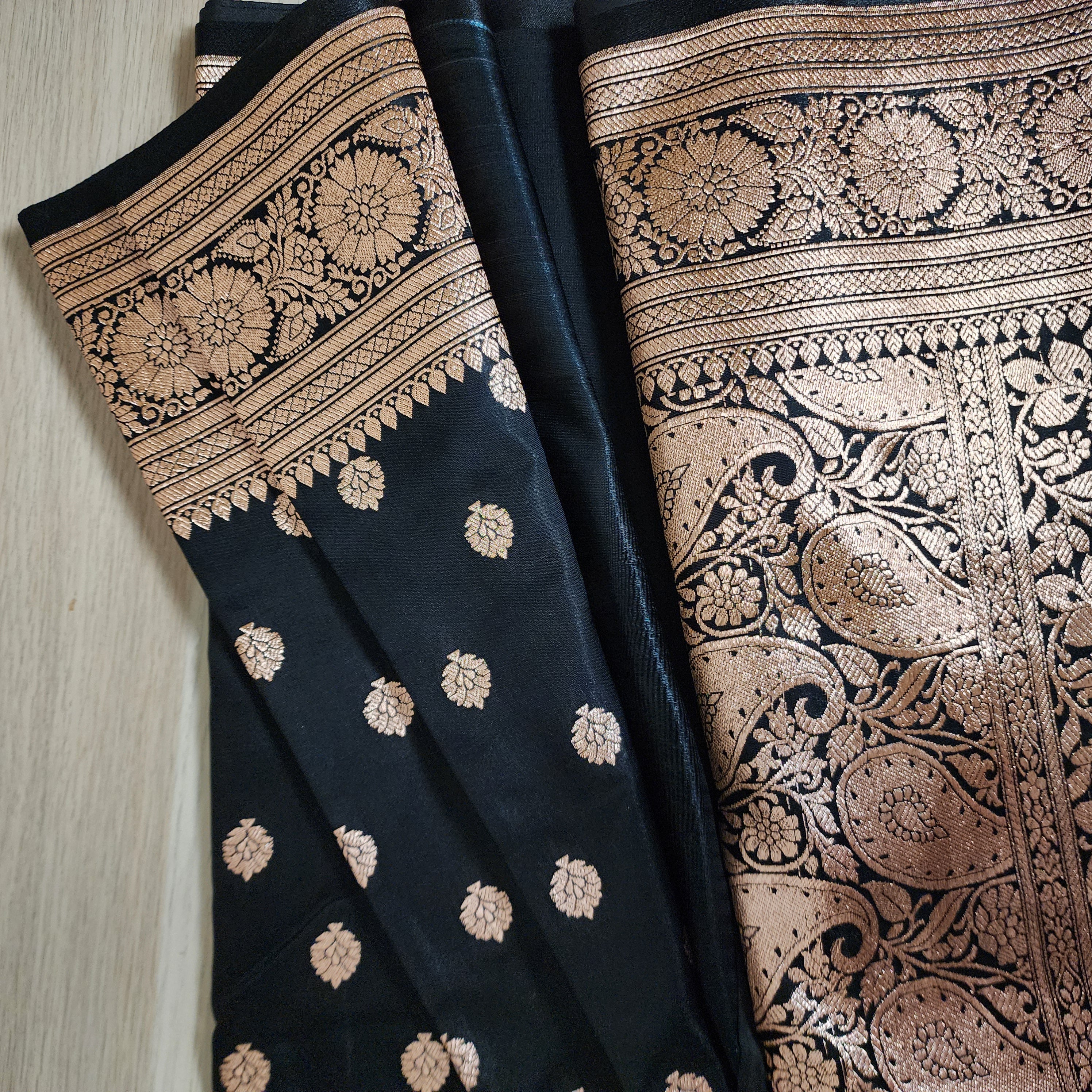 Royal Black Banarasi Silk Saree with Golden Zari Weave