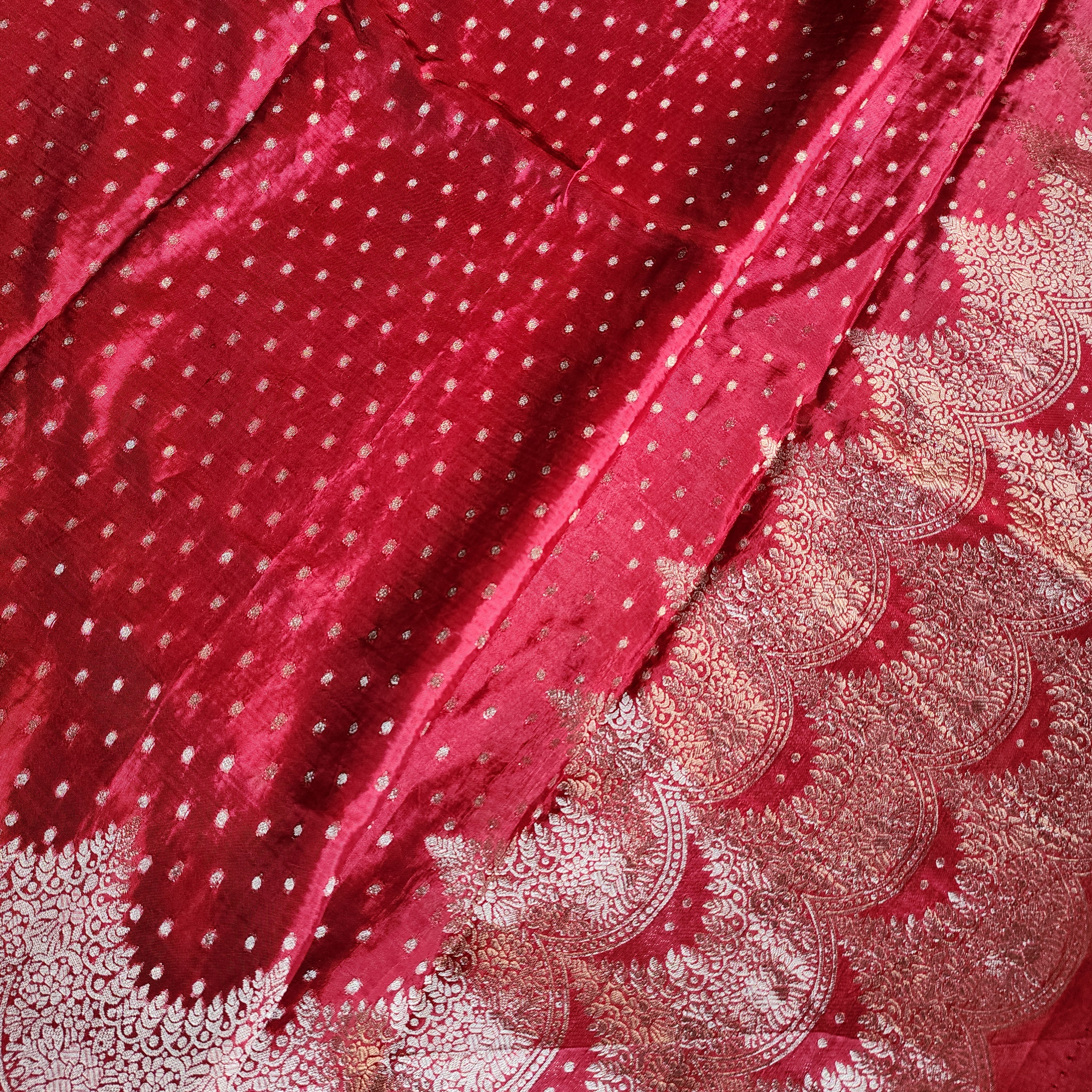 Deep Red Muslin Silk Saree with Cream Border