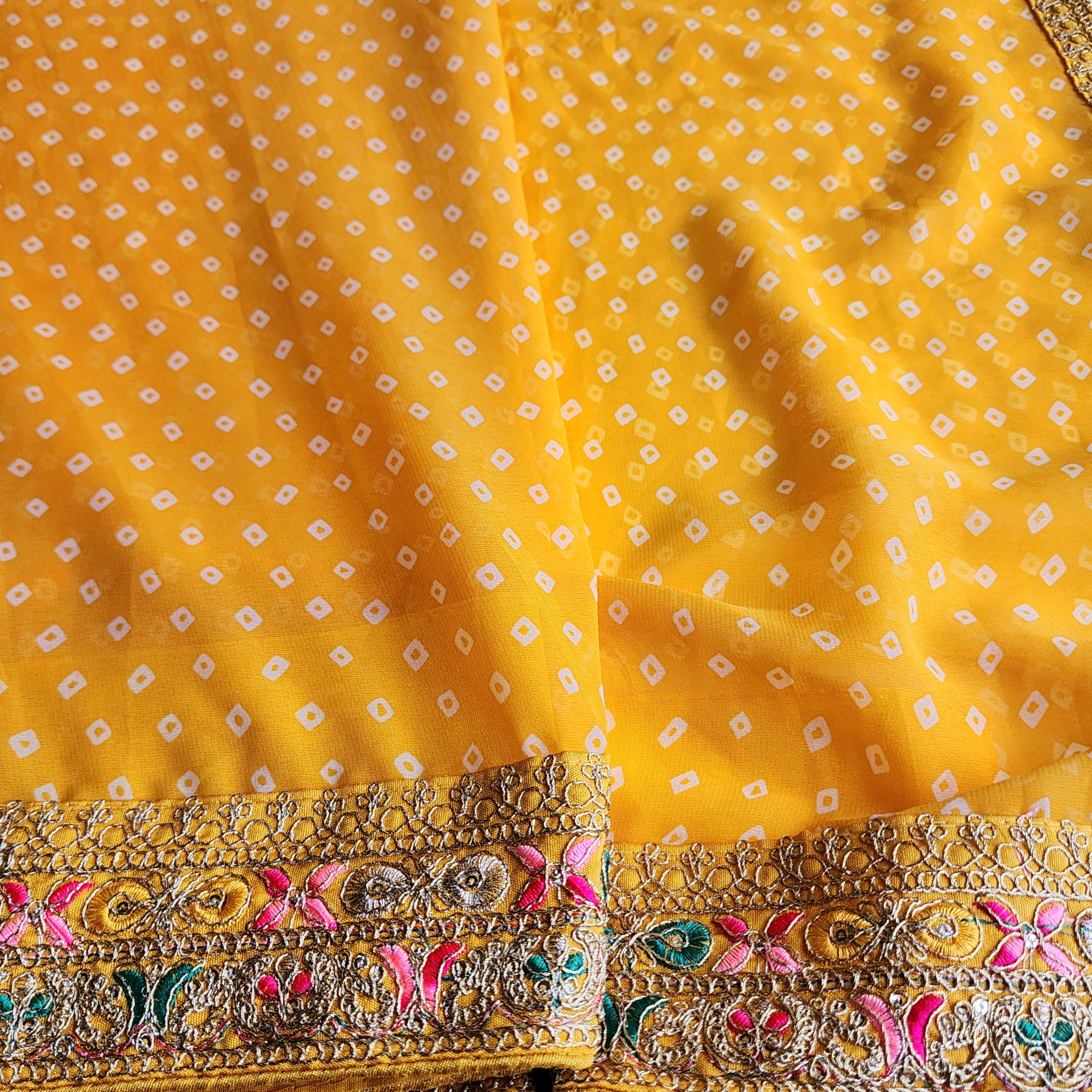 Embroidered Bandhani Designer Saree in Yellow