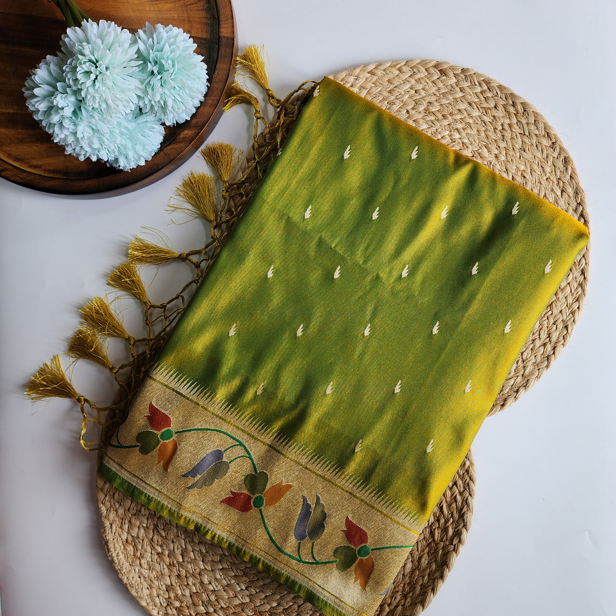 Raahi - Popati Green Paithani Silk Saree with Stitched Blouse