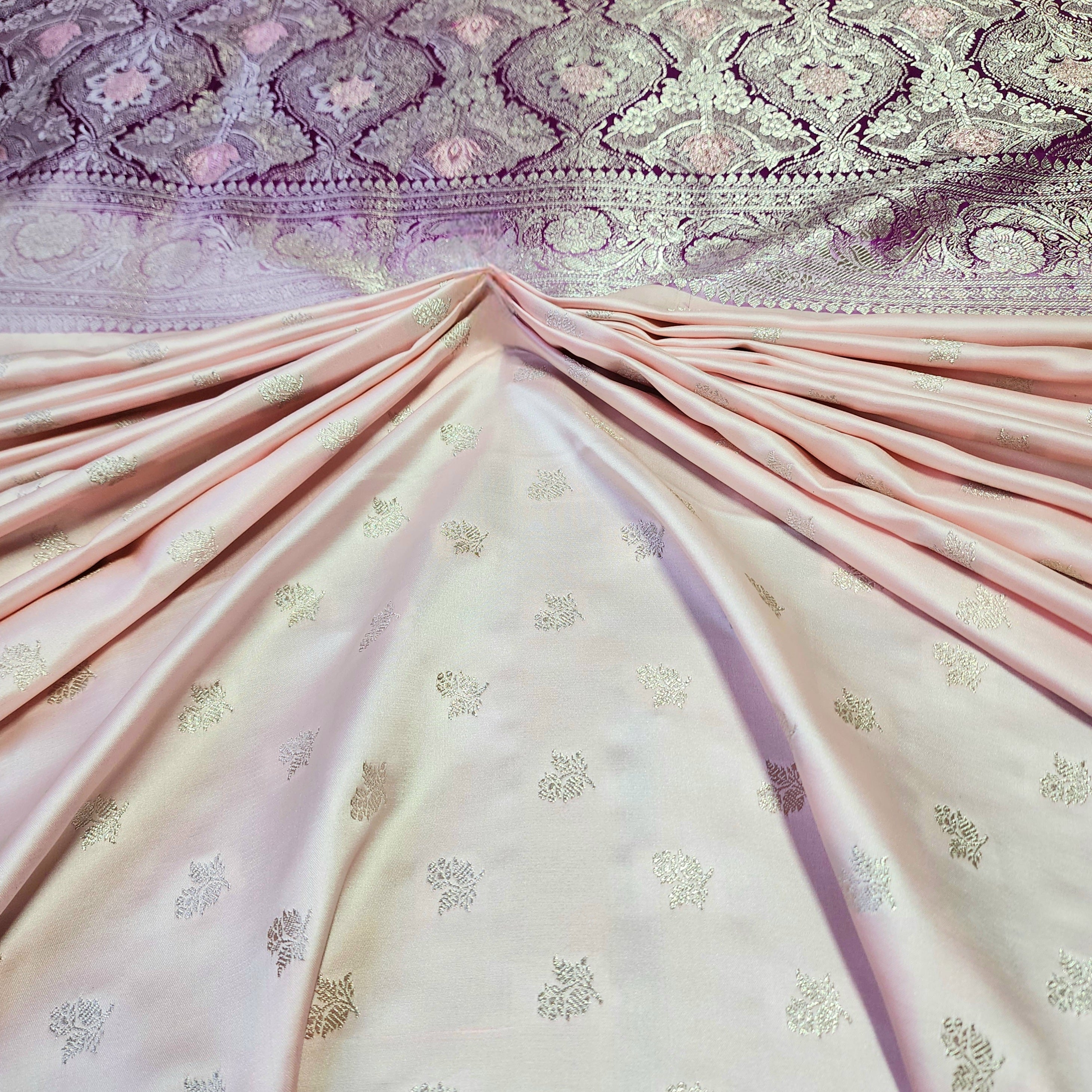 Pastel Pink Pure Banarasi Katan Silk Saree with Magenta Border