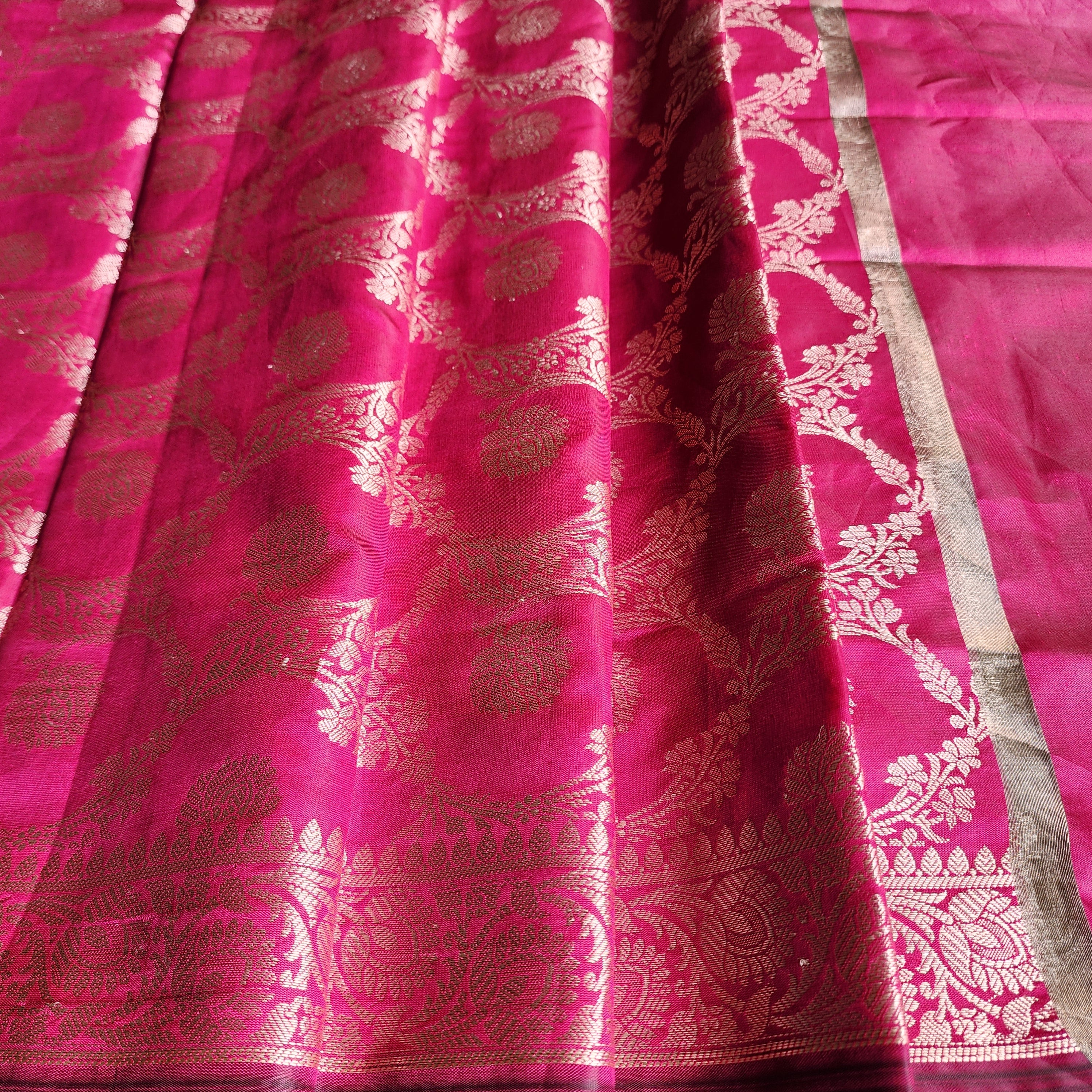 Rani Pink Semi Silk Zari Dupatta