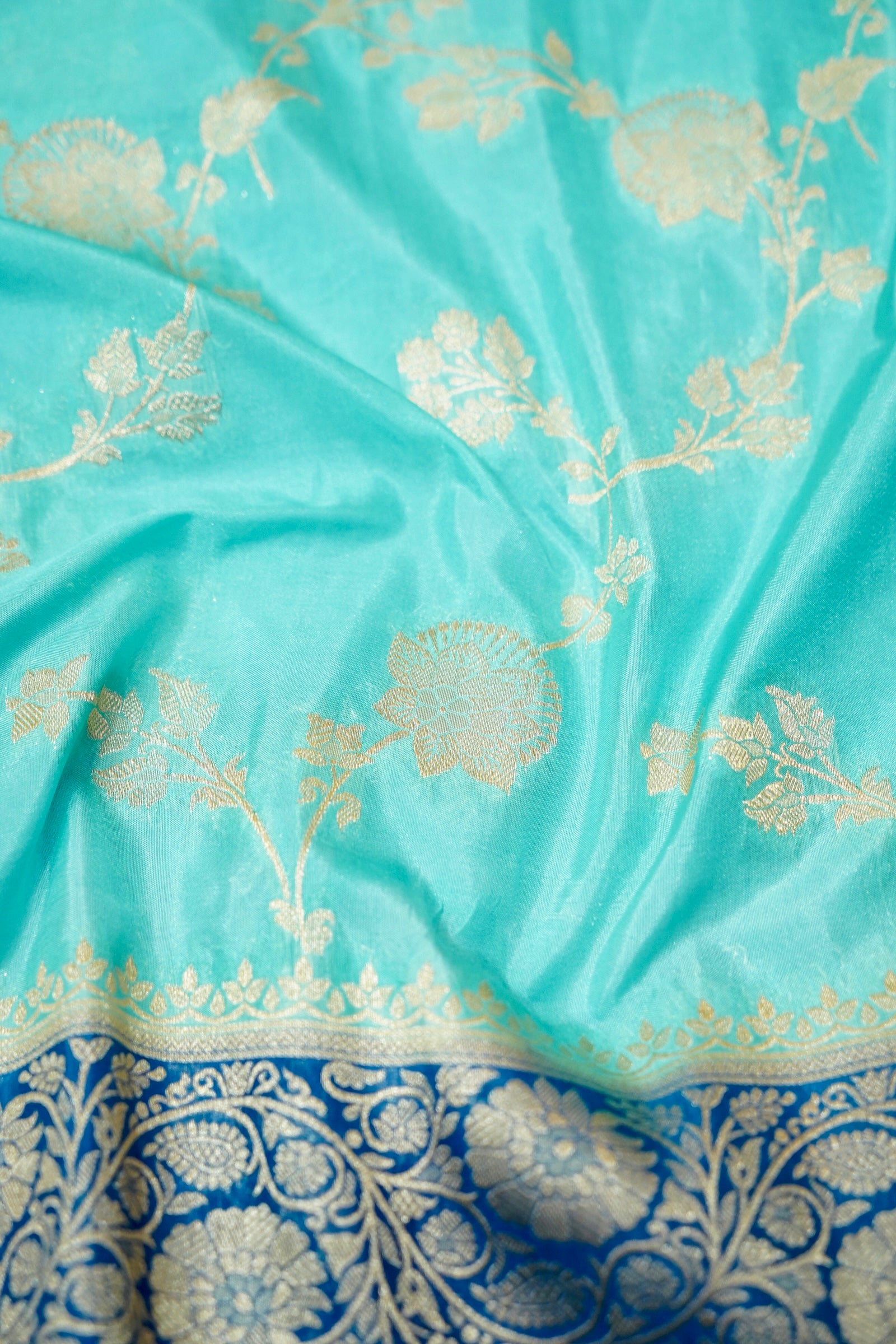 Light Blue Crepe Chiffon Saree with Dark Blue Border