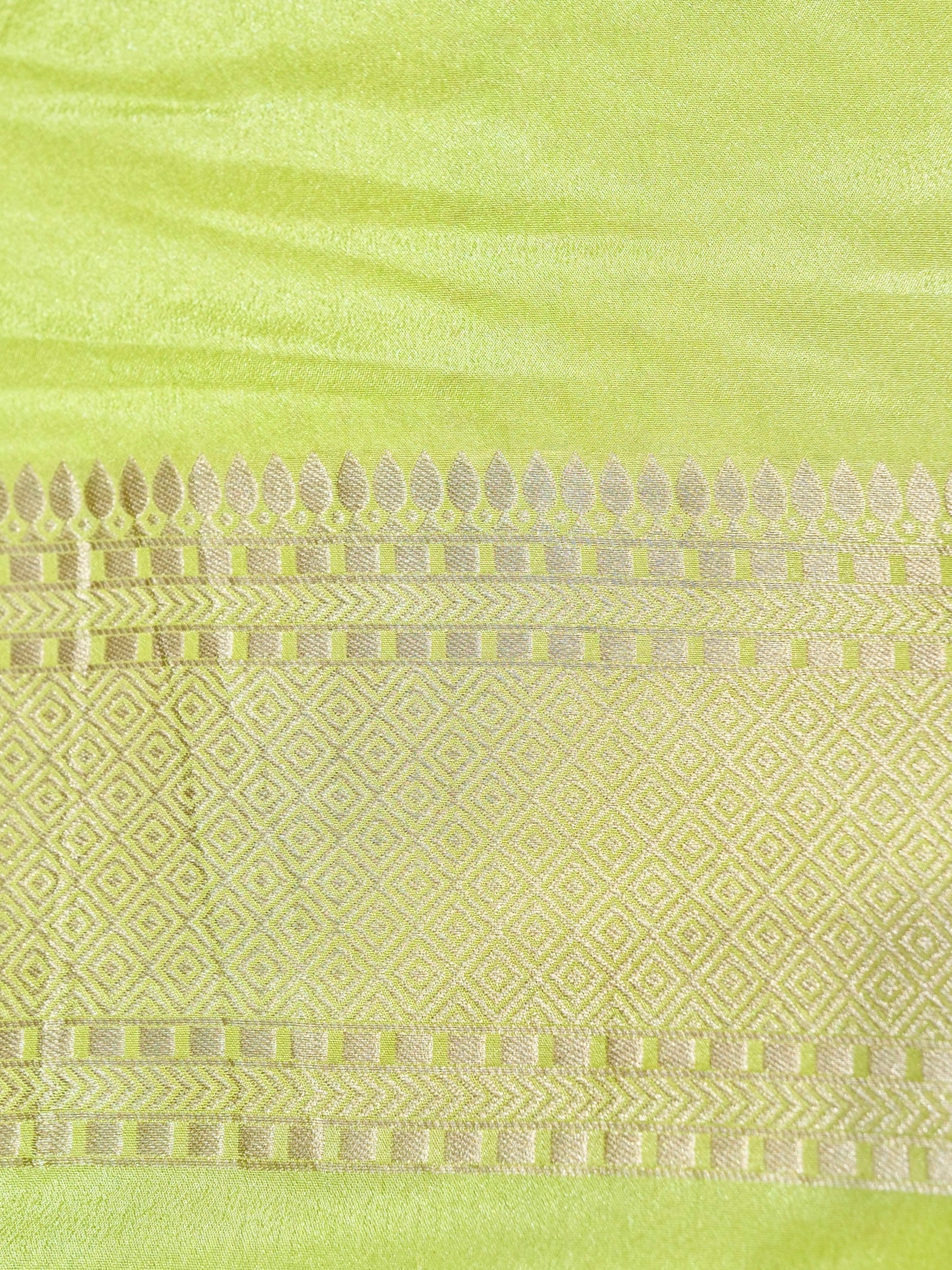 Parrot Green Crepe Georgette Silk Saree with Pale Gold Border