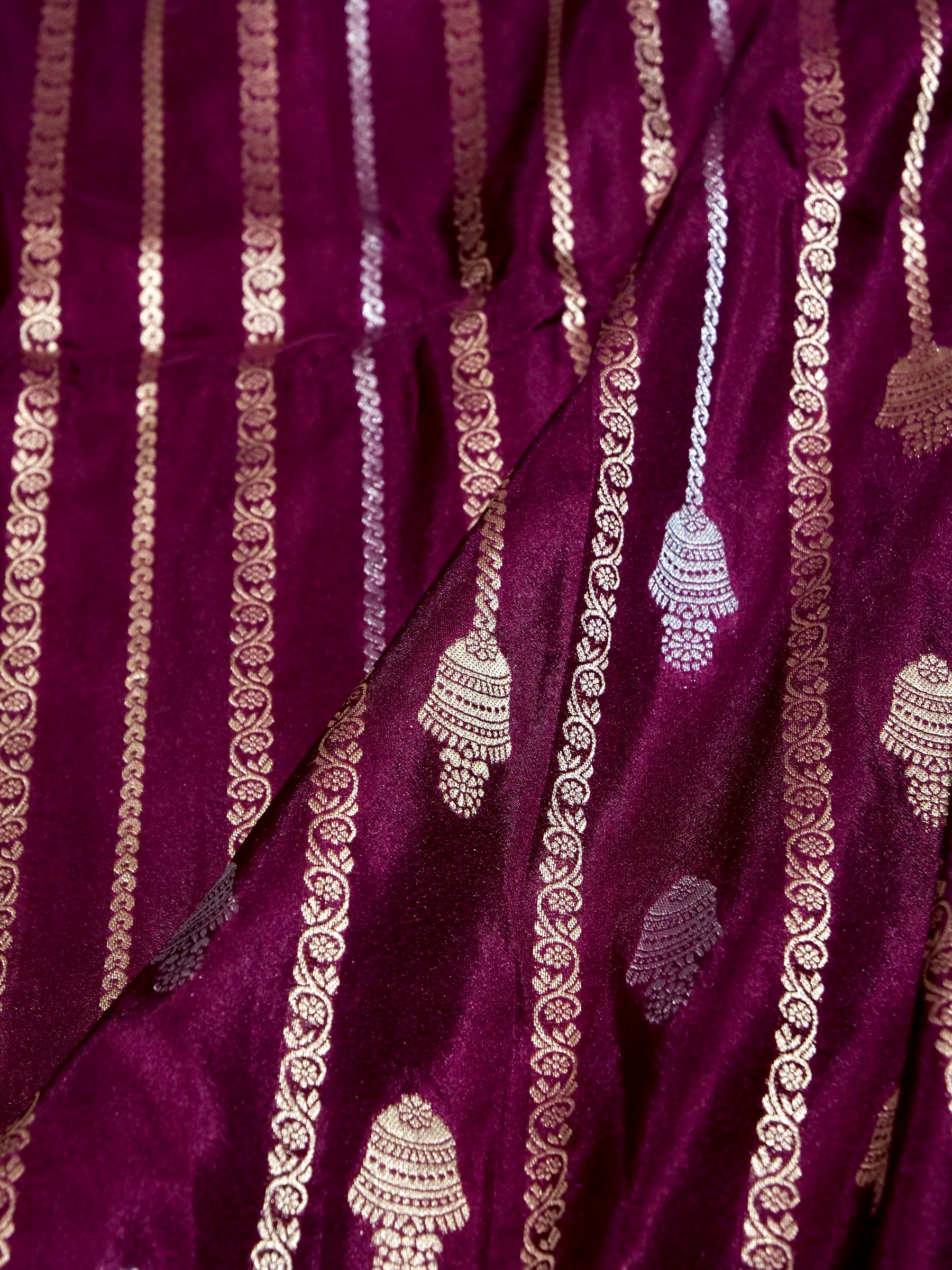 Wine Purple Crepe Georgette Silk Saree with Aqua Blue Border