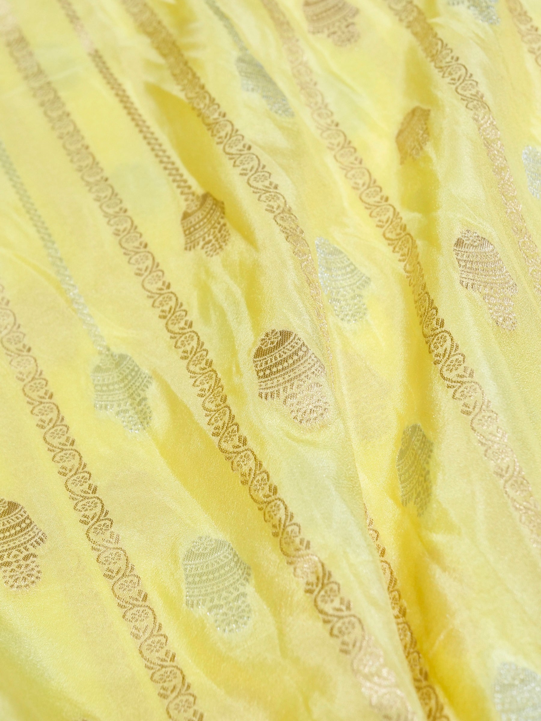 Butter Yellow Crepe Georgette Silk Saree with Rani Pink Border