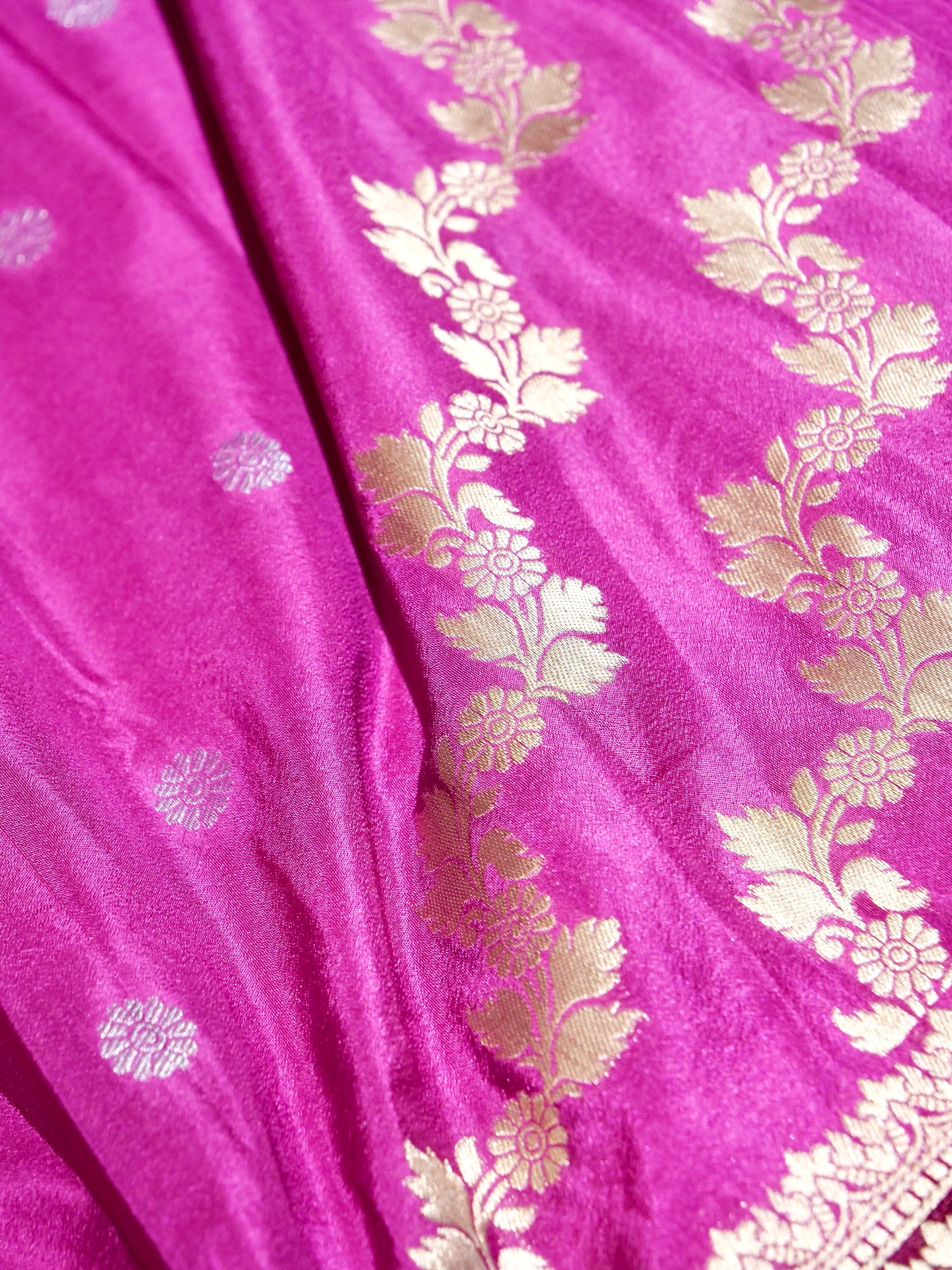 Magenta Orchid Pink Crepe Georgette Silk Saree with Wine Purple Border