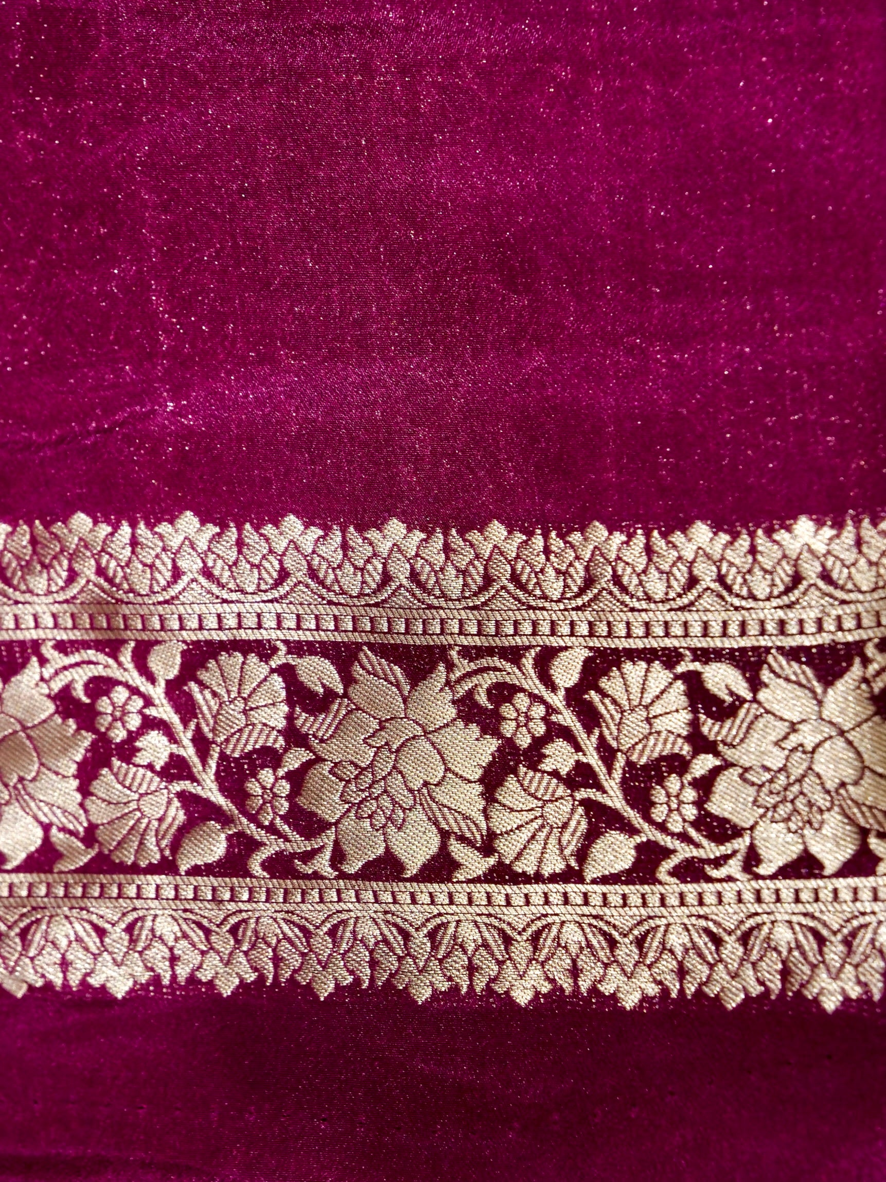 Magenta Orchid Pink Crepe Georgette Silk Saree with Wine Purple Border