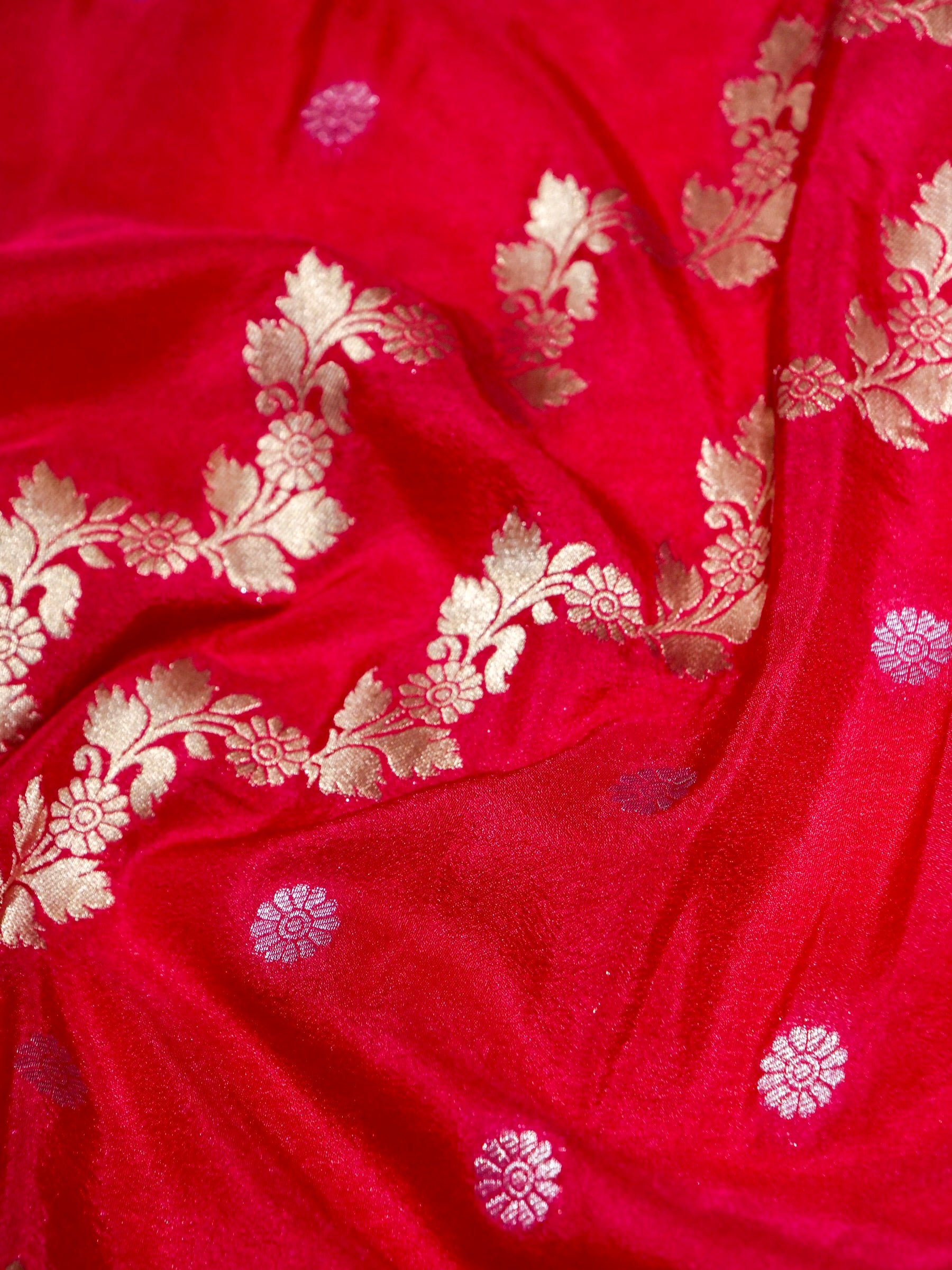 Hot Pink Crepe Georgette Silk Saree with Champagne Gold Border