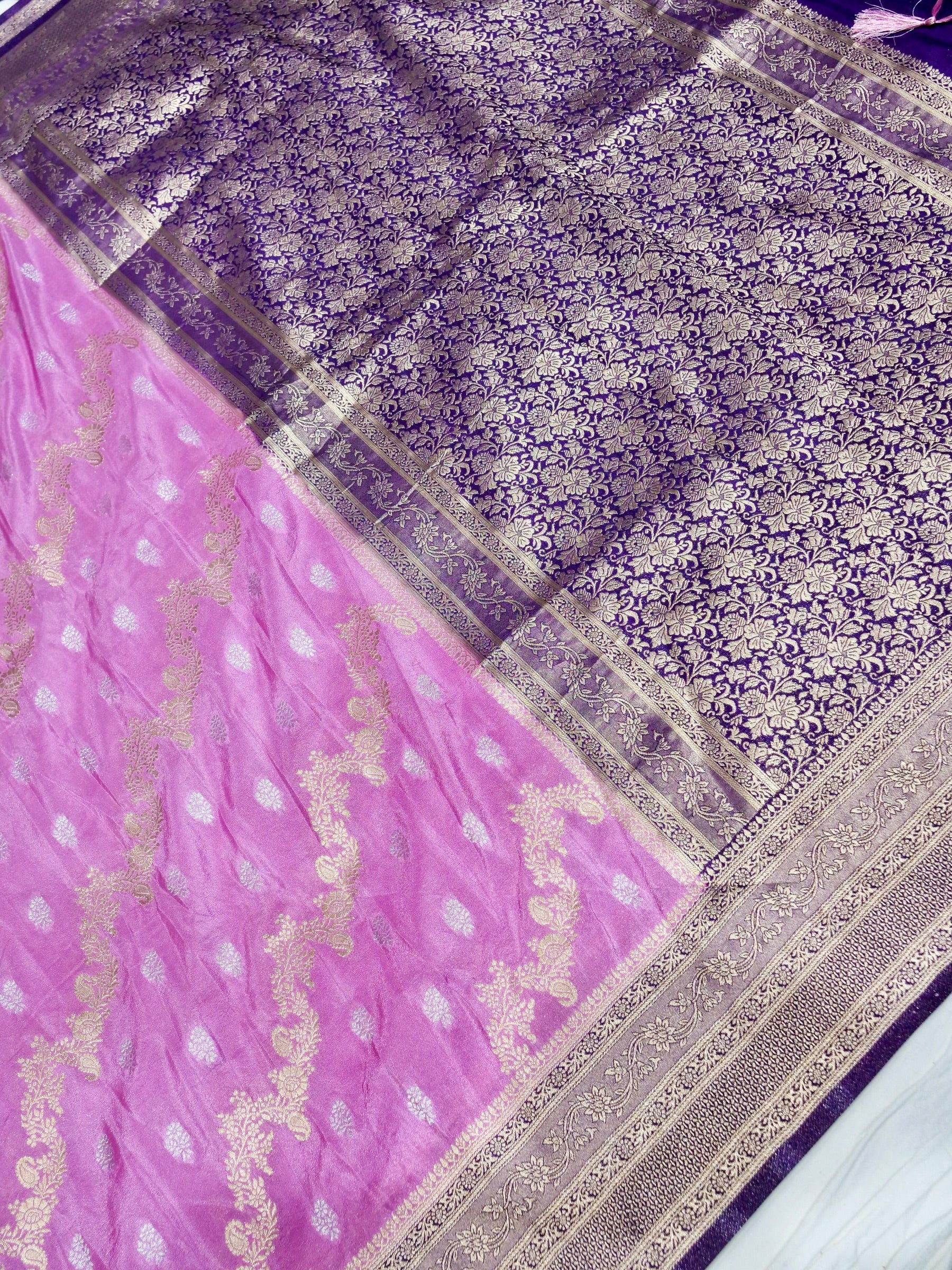 Soft Lavender Pink Crepe Georgette Silk Saree with Purple Border