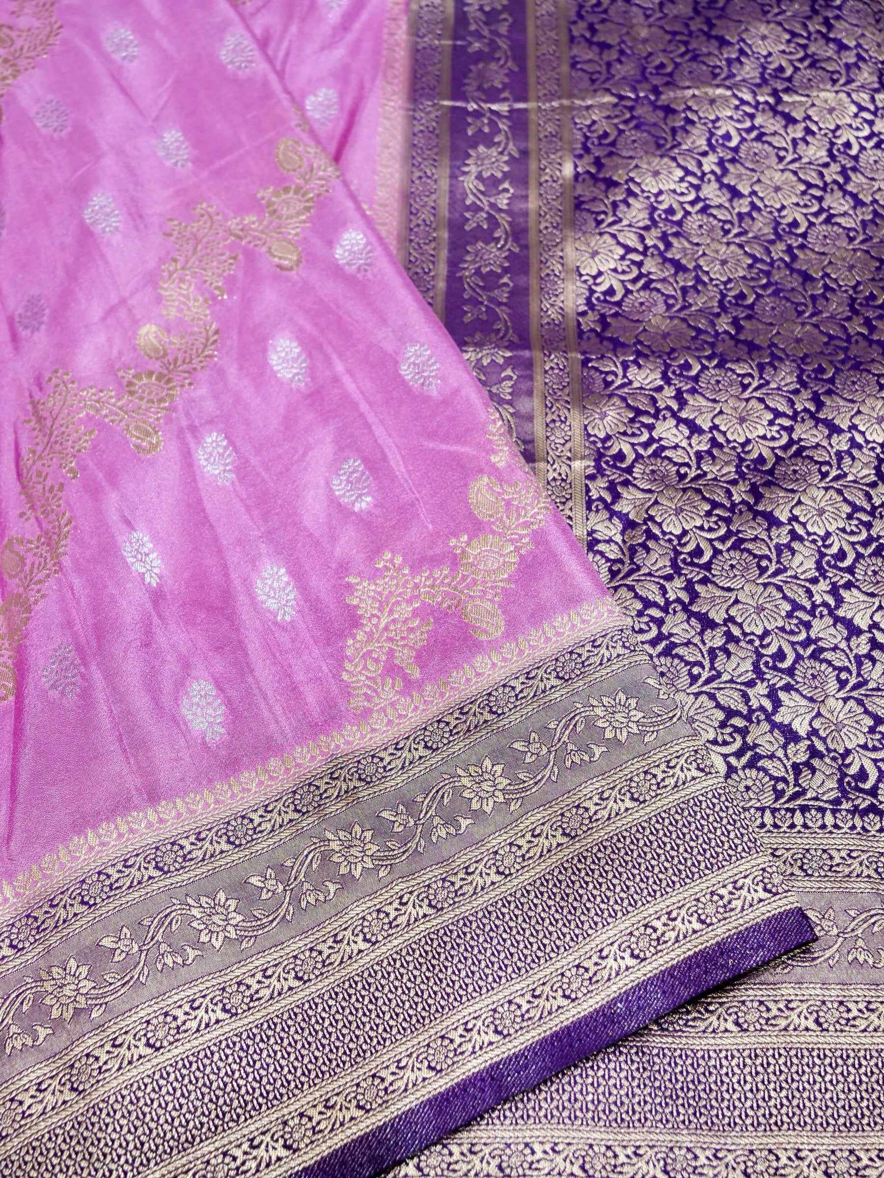 Soft Lavender Pink Crepe Georgette Silk Saree with Purple Border