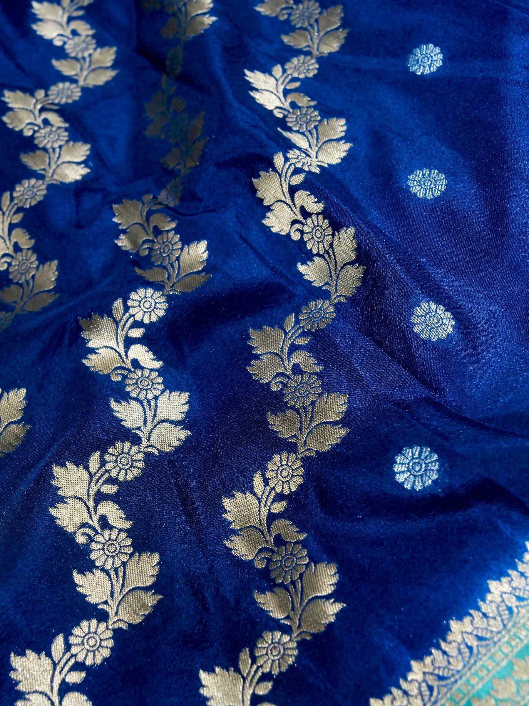 Royal Blue Crepe Georgette Silk Saree with Aqua Blue Border
