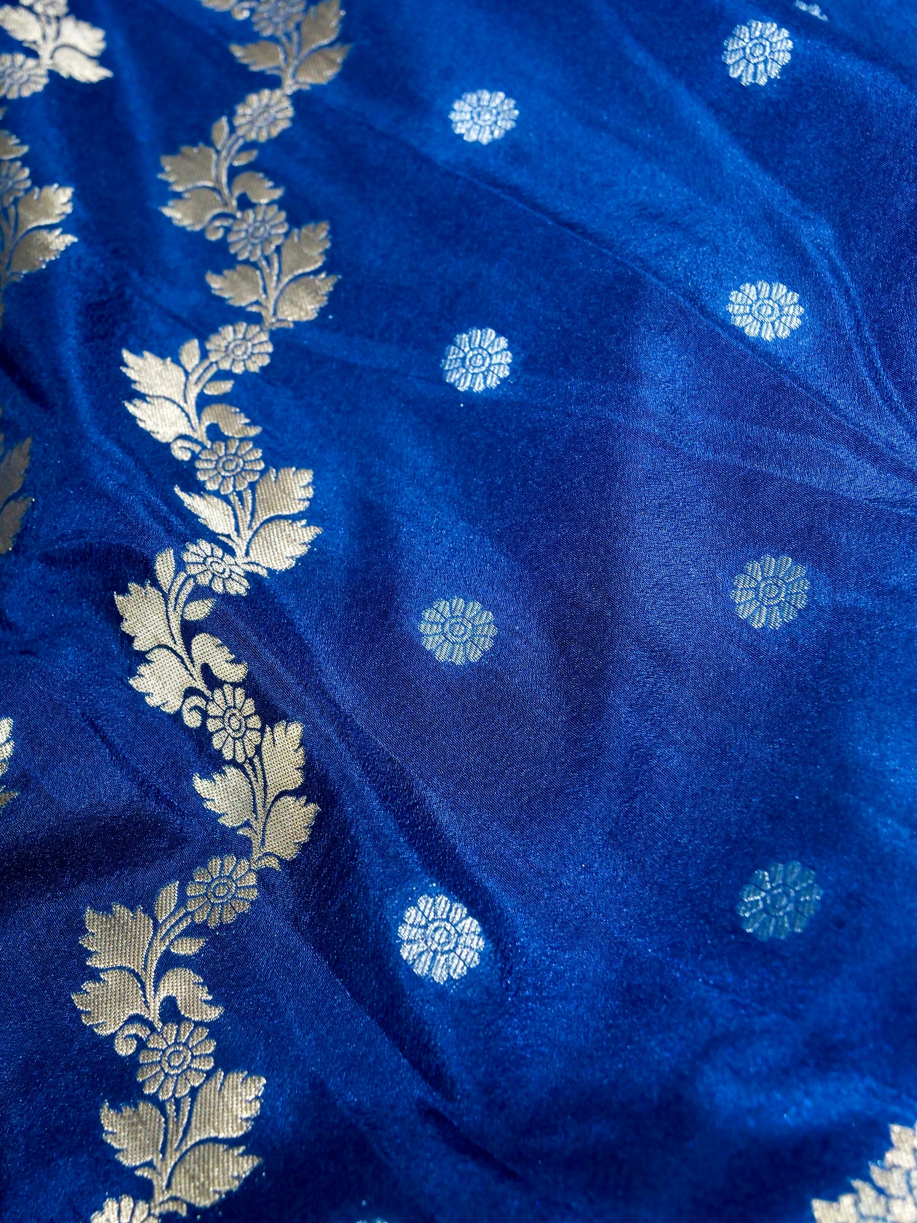Royal Blue Crepe Georgette Silk Saree with Aqua Blue Border