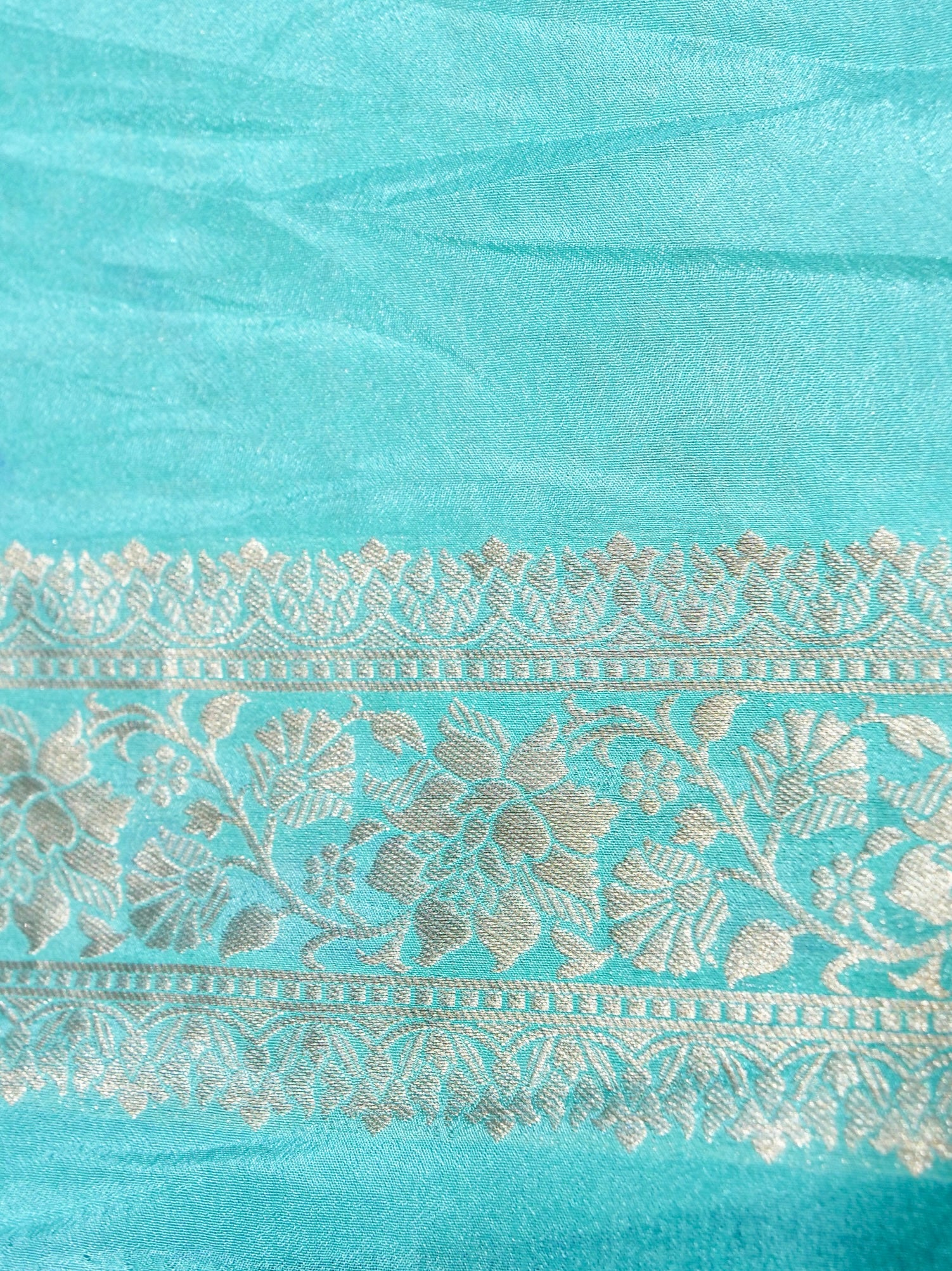Royal Blue Crepe Georgette Silk Saree with Aqua Blue Border