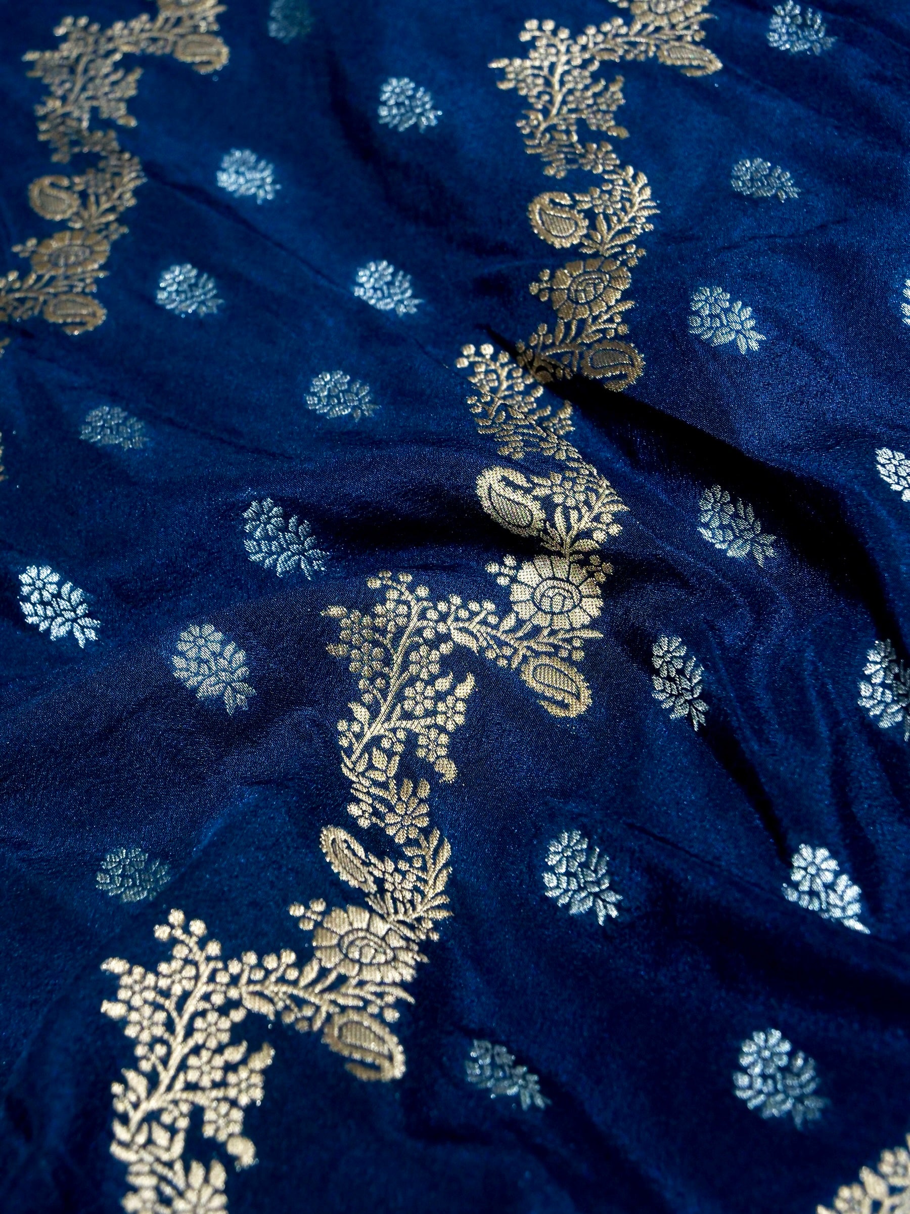 Deep Sapphire Blue Crepe Georgette Silk Saree with Hot Pink Border