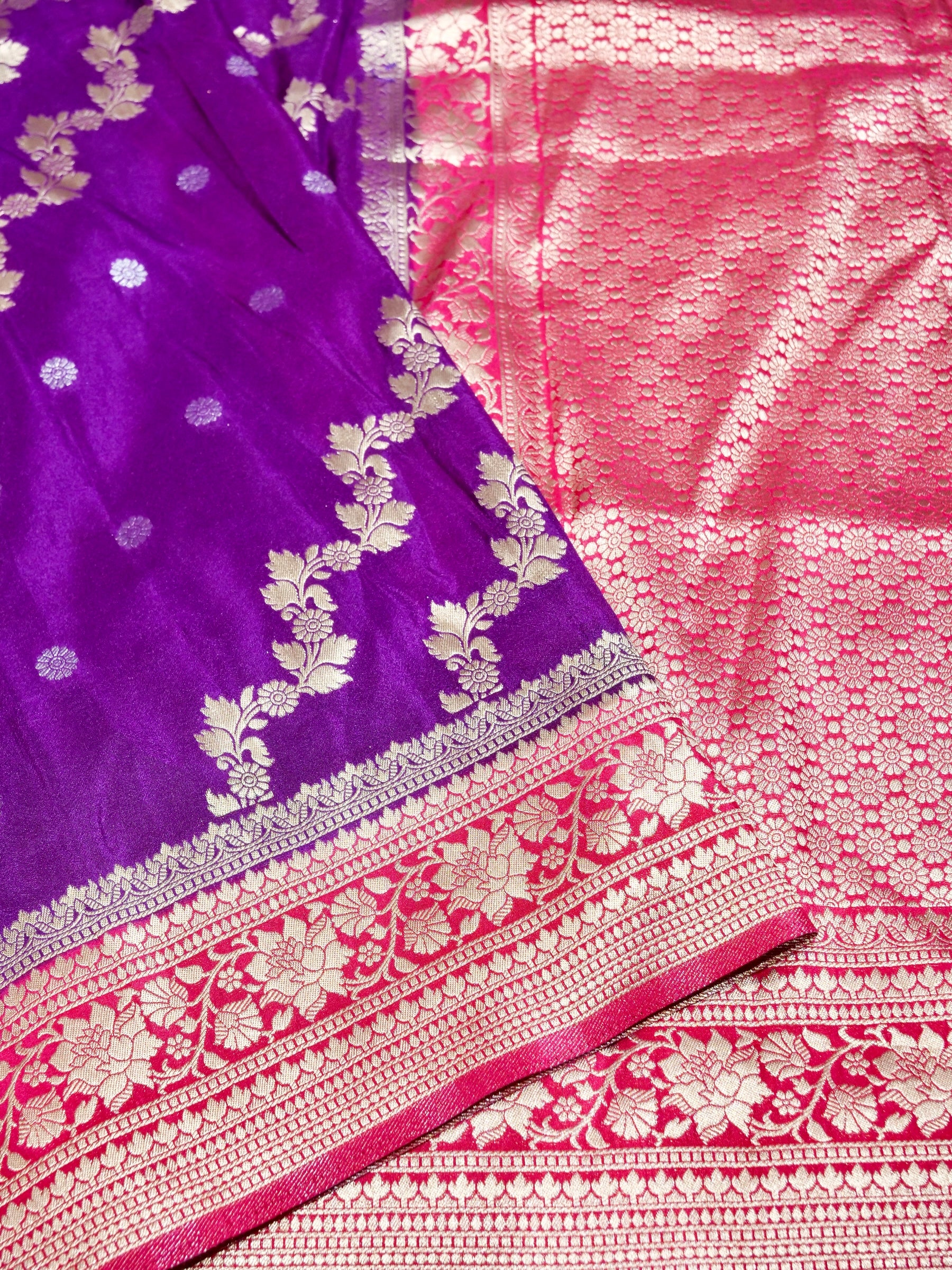 Violet Purple Crepe Georgette Silk Saree with Hot Pink Border