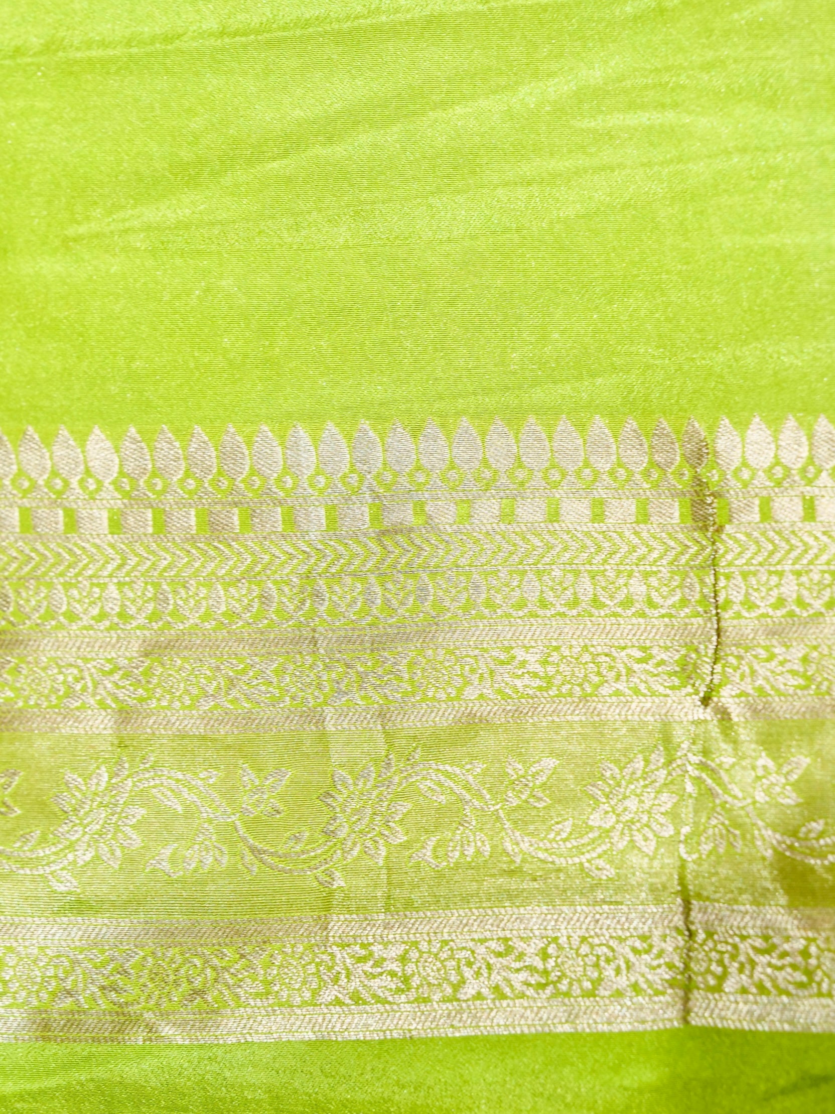 Olive Green Crepe Georgette Silk Saree with Champagne Gold Border