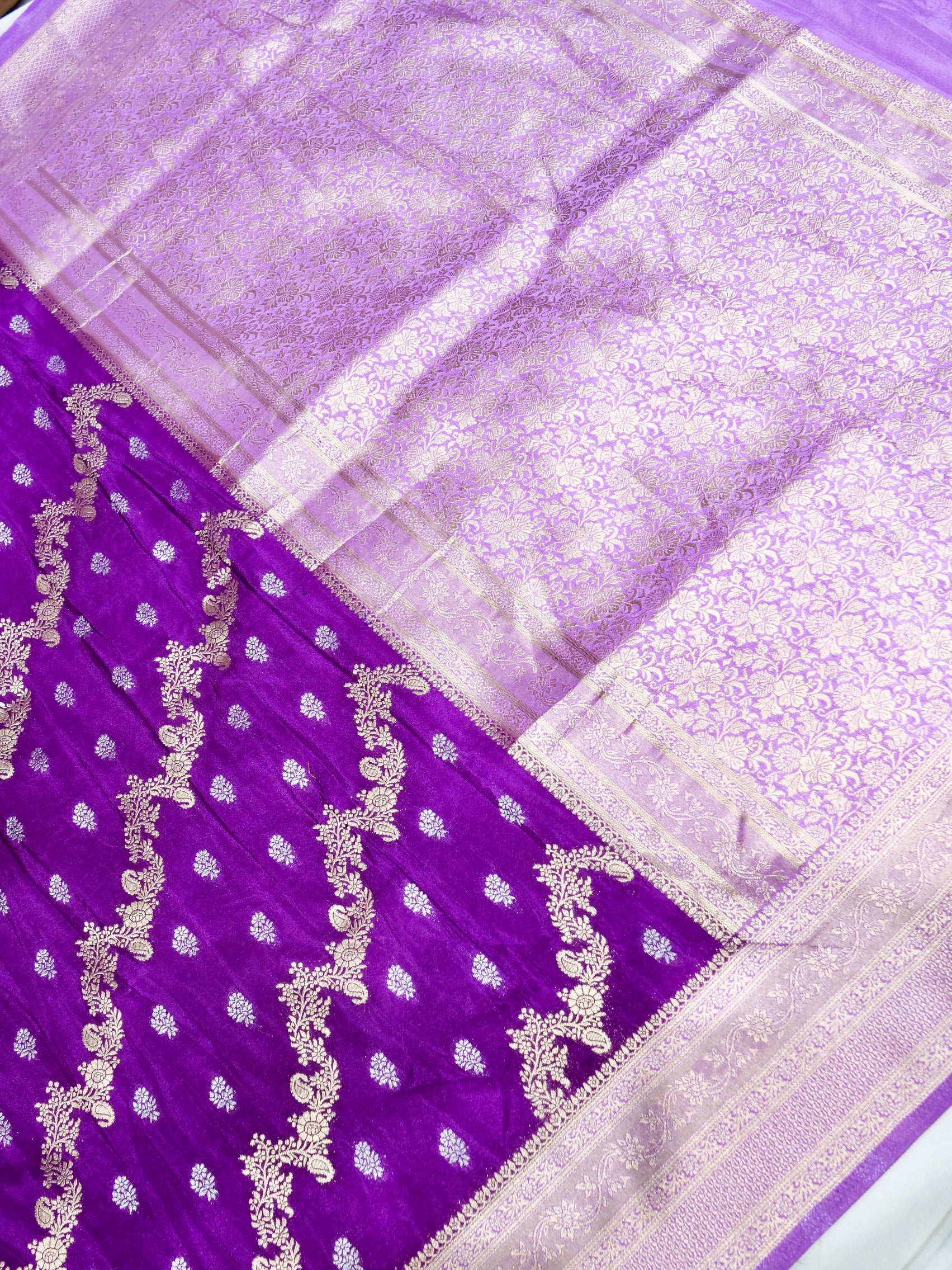 Royal Purple Crepe Georgette Silk Saree with Lilac Border