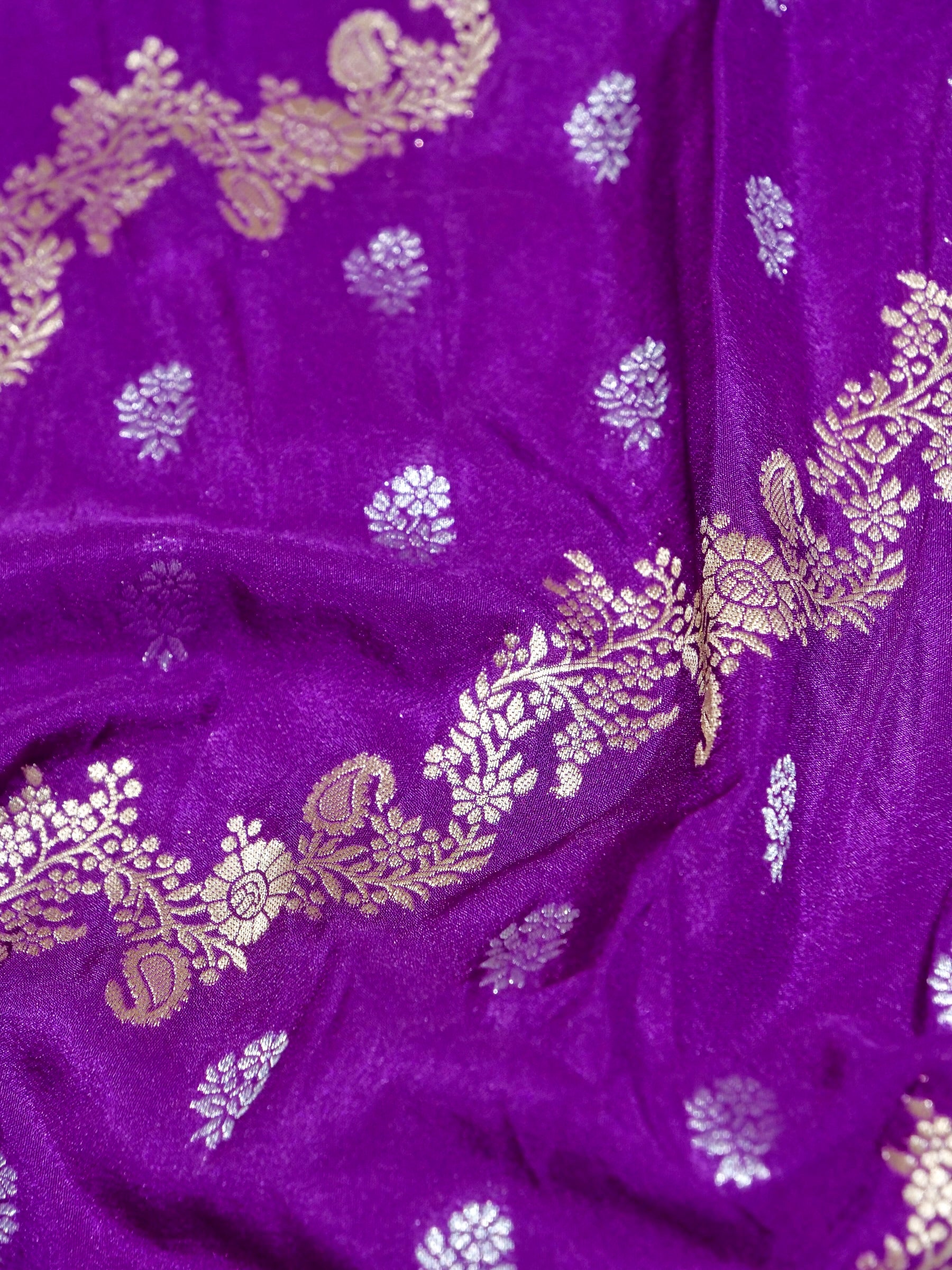 Royal Purple Crepe Georgette Silk Saree with Lilac Border